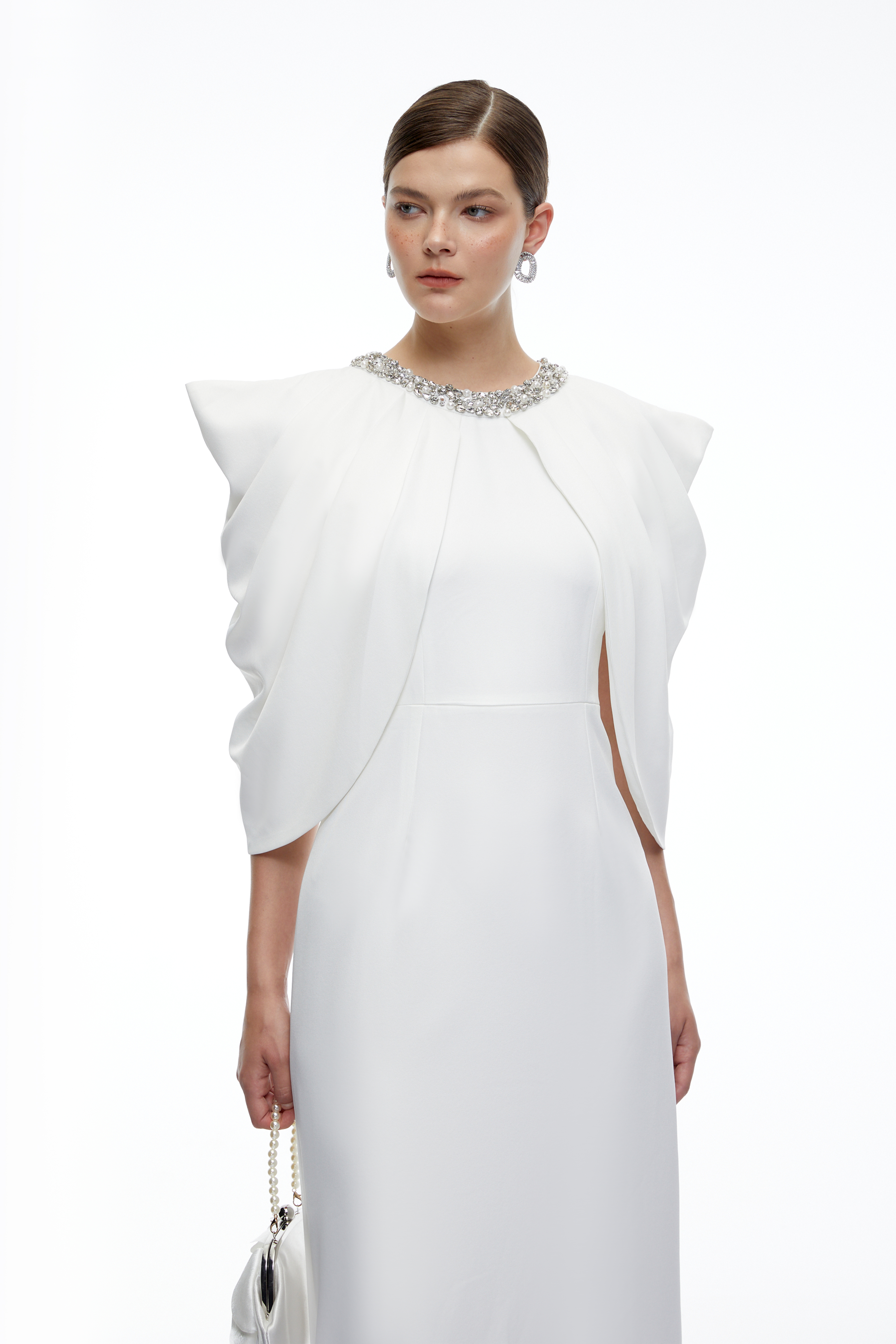 Calliope White Cape Sleeve Maxi Dress