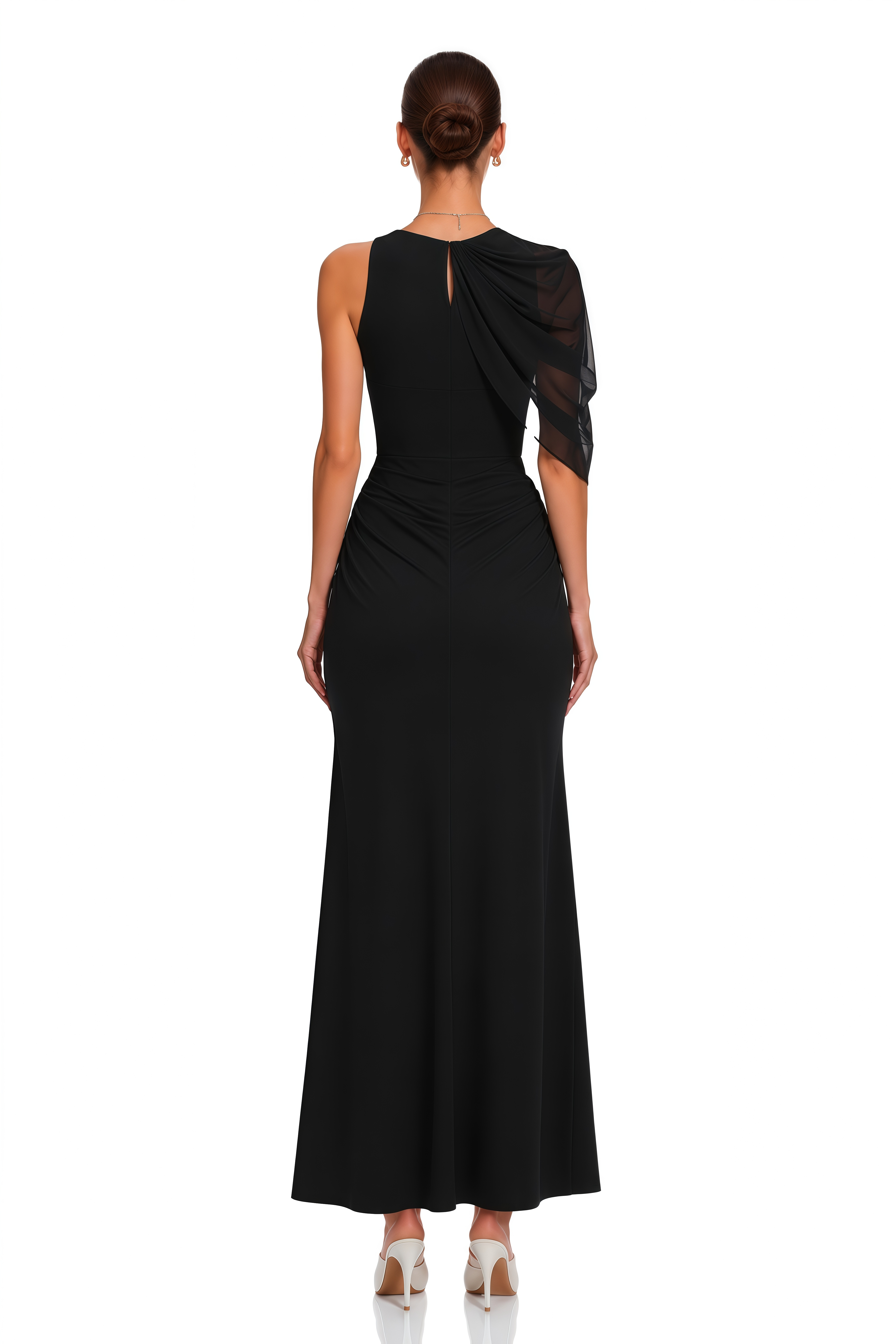Calypso Black Asymmetrical Ruched Top & Skirt Set