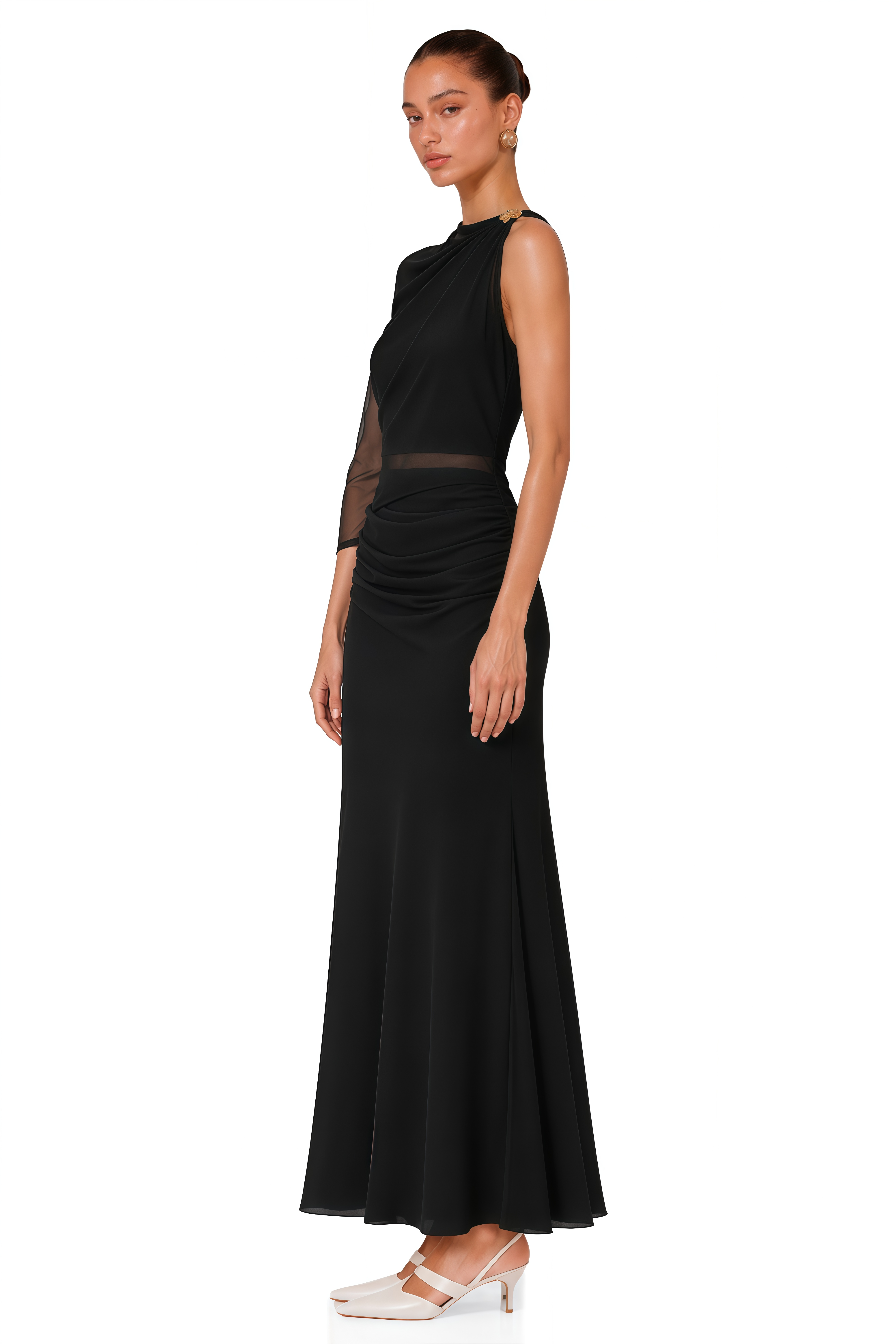 Calypso Black Asymmetrical Ruched Top & Skirt Set