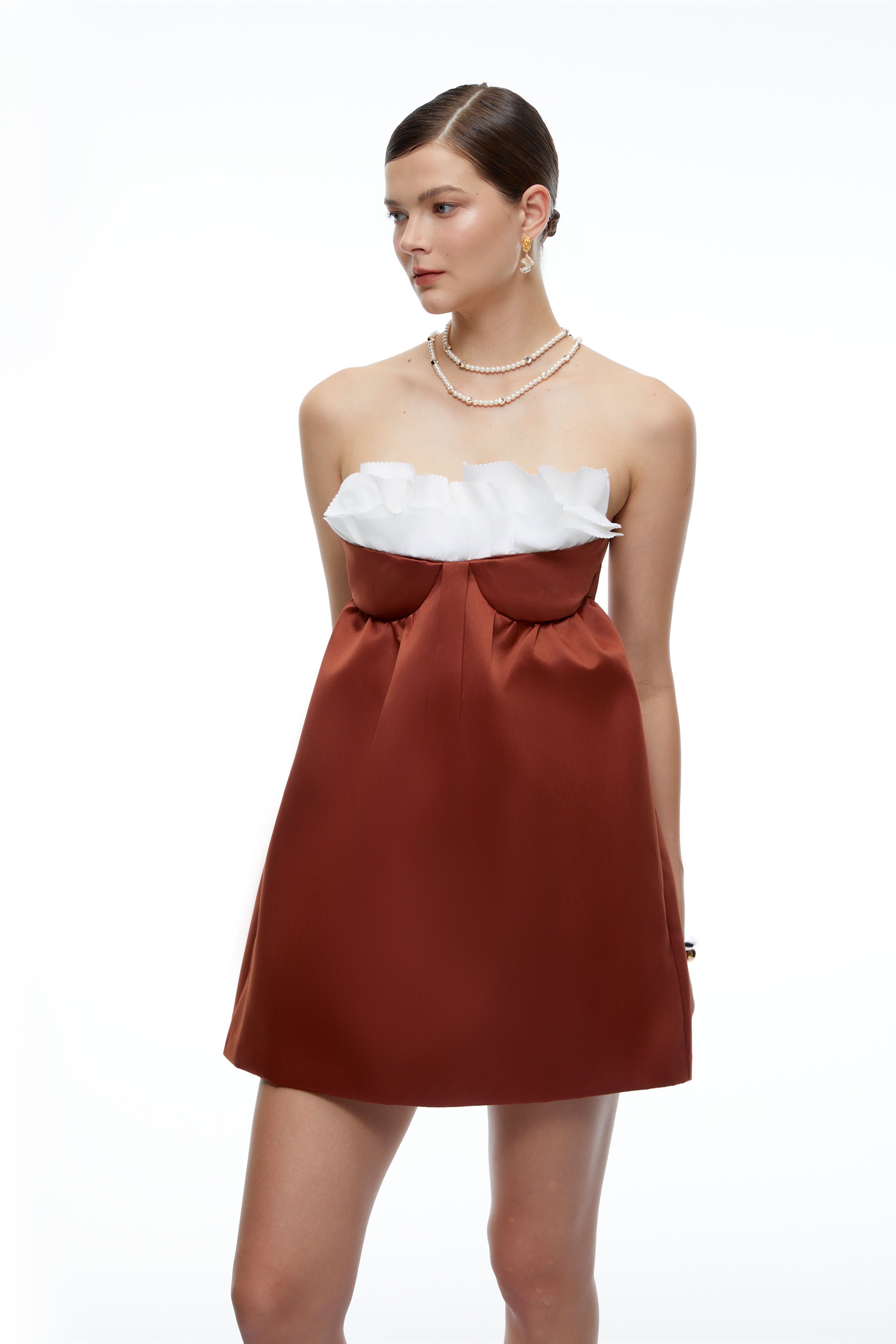Capucine Brown Strapless Bow Mini Dress