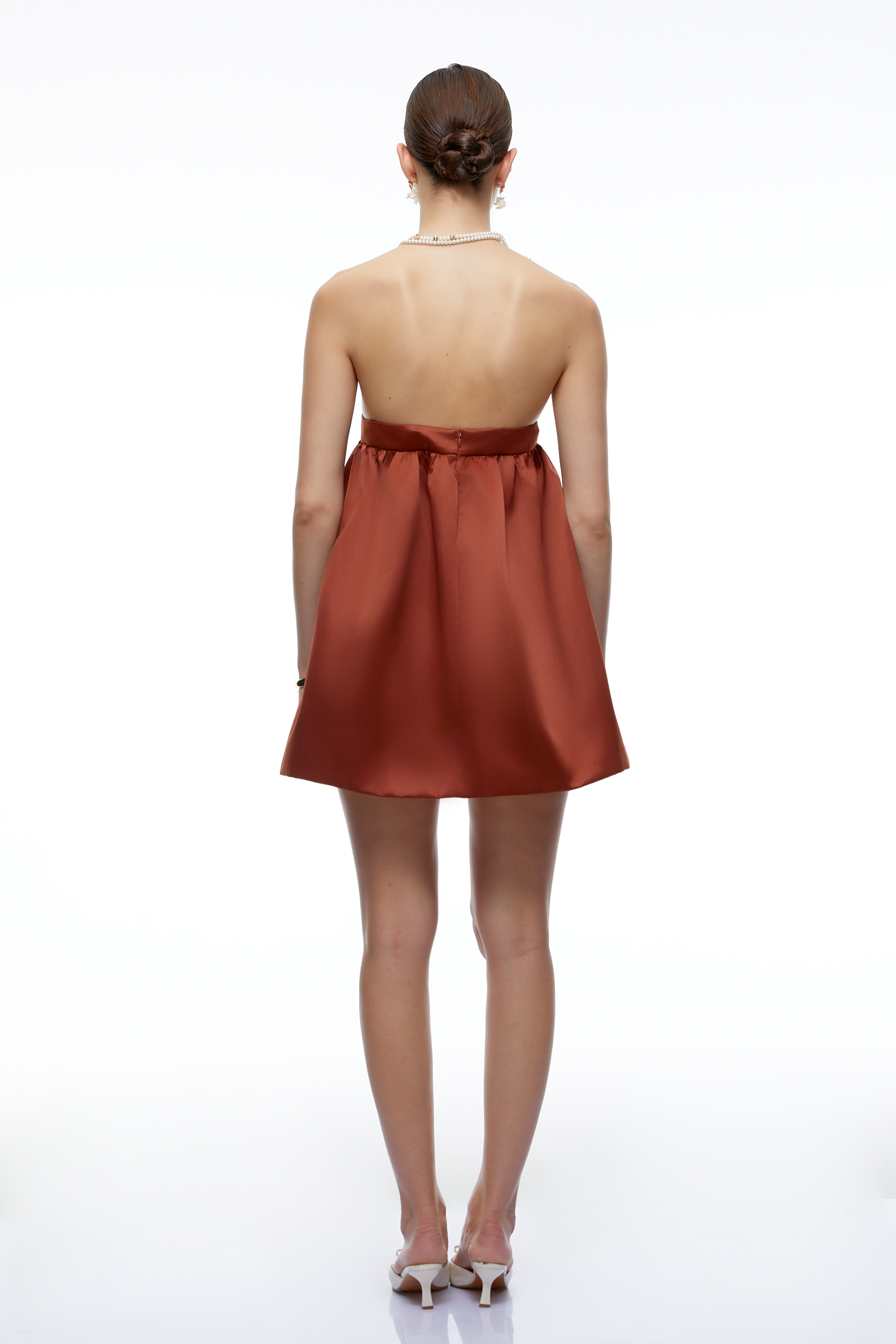 Capucine Brown Strapless Bow Mini Dress
