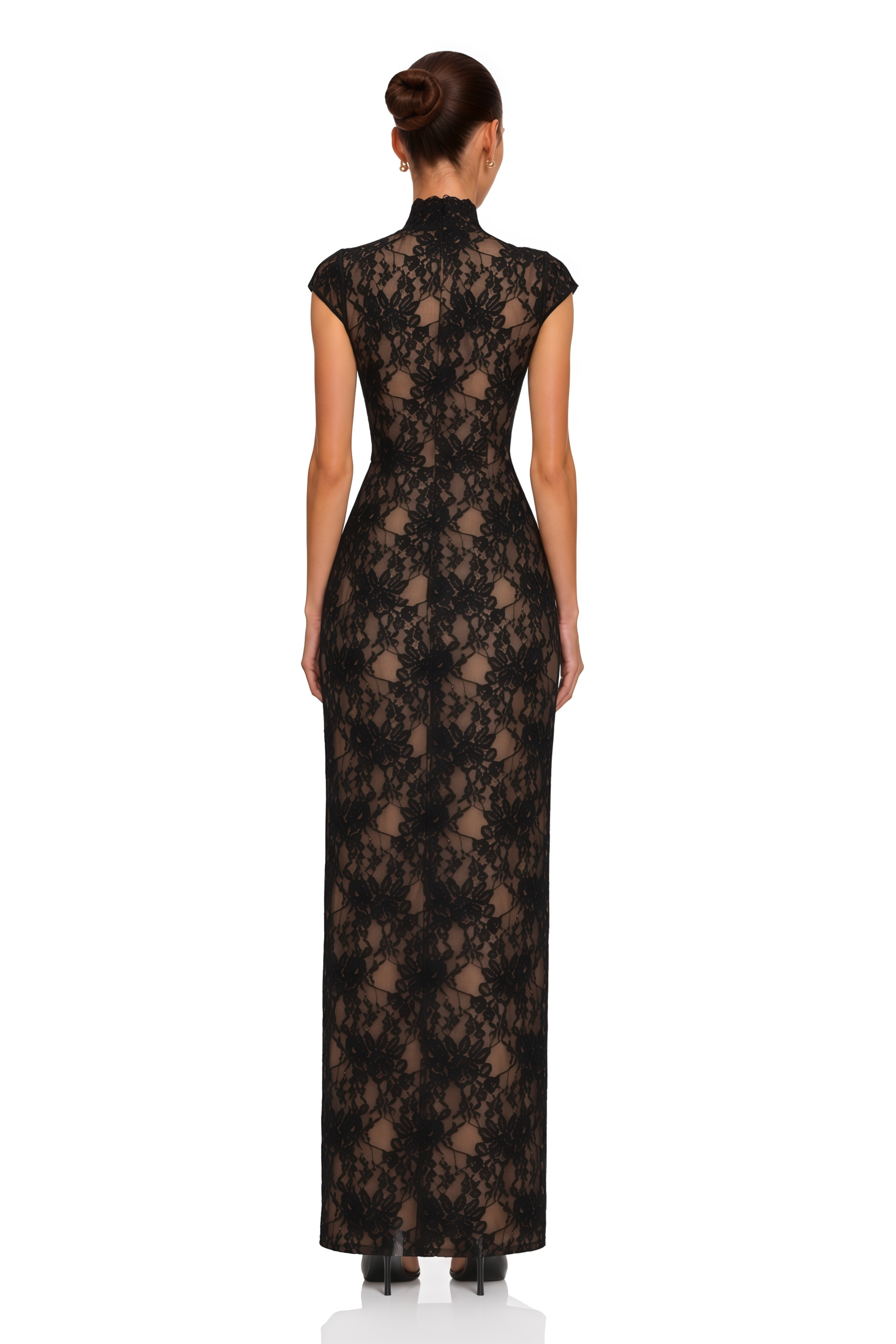 Carolina Black Semi-Sheer Lace Cut-Out Maxi Dress