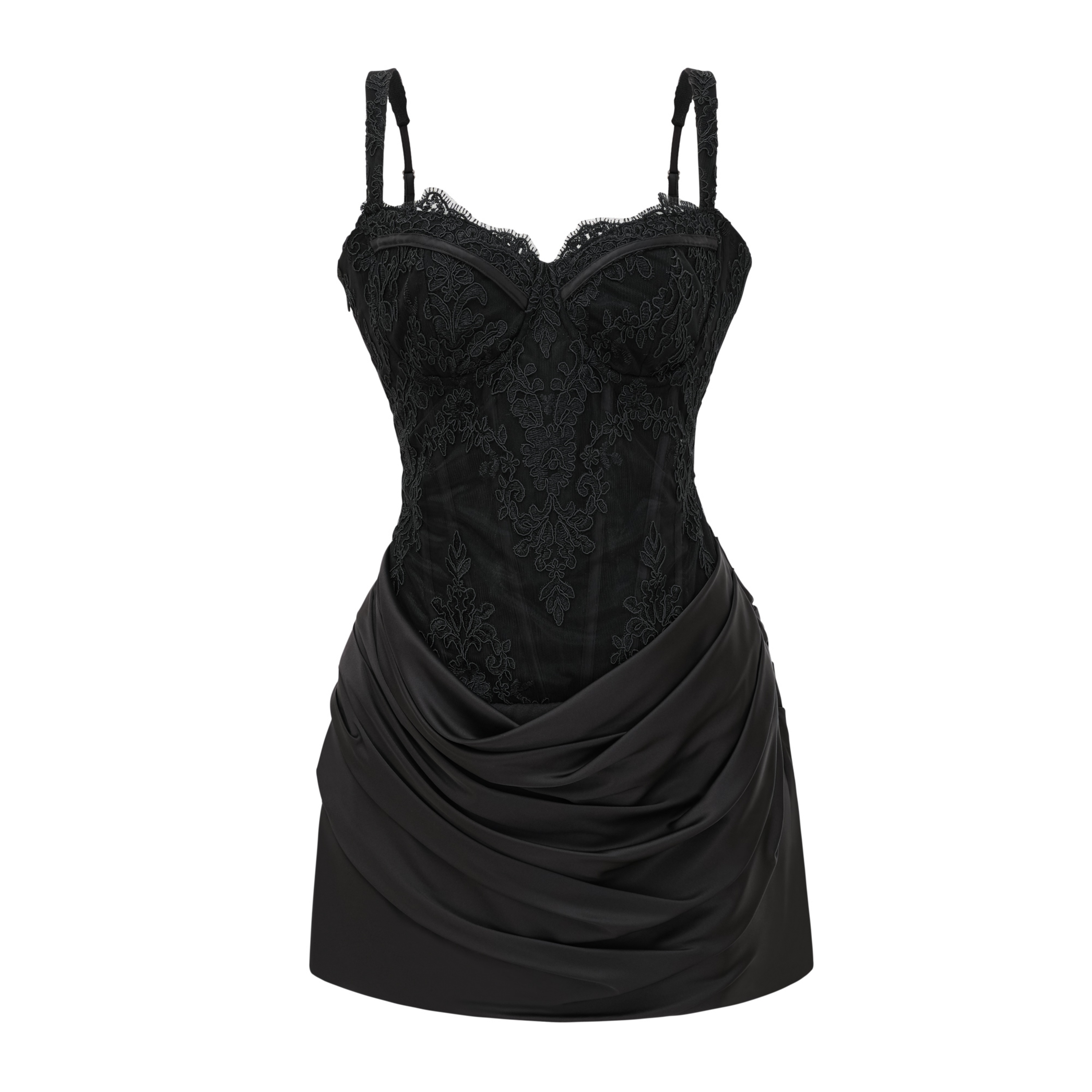 Cassandra Black Ruched Mini Dress with Lace Corset