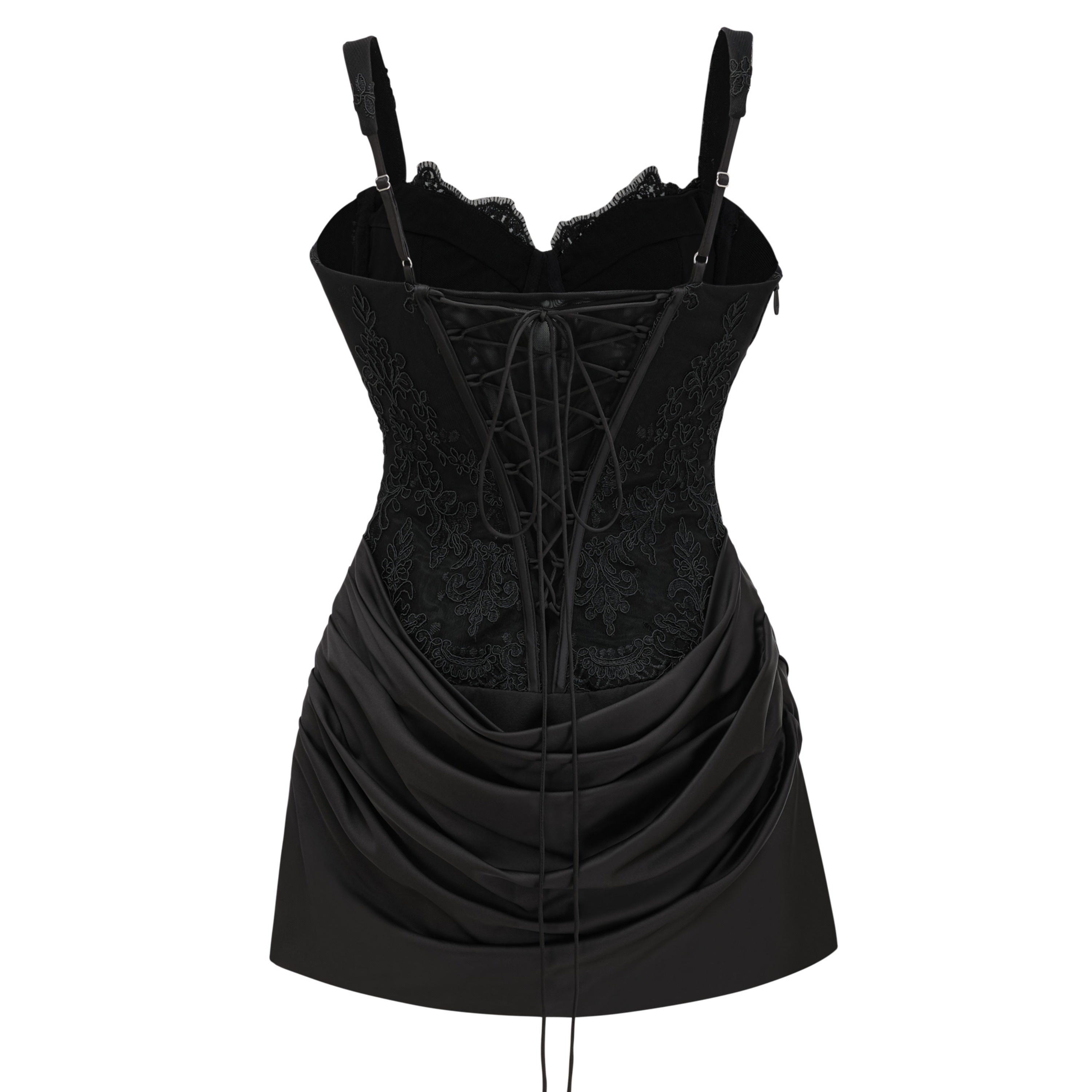 Cassandra Black Ruched Mini Dress with Lace Corset