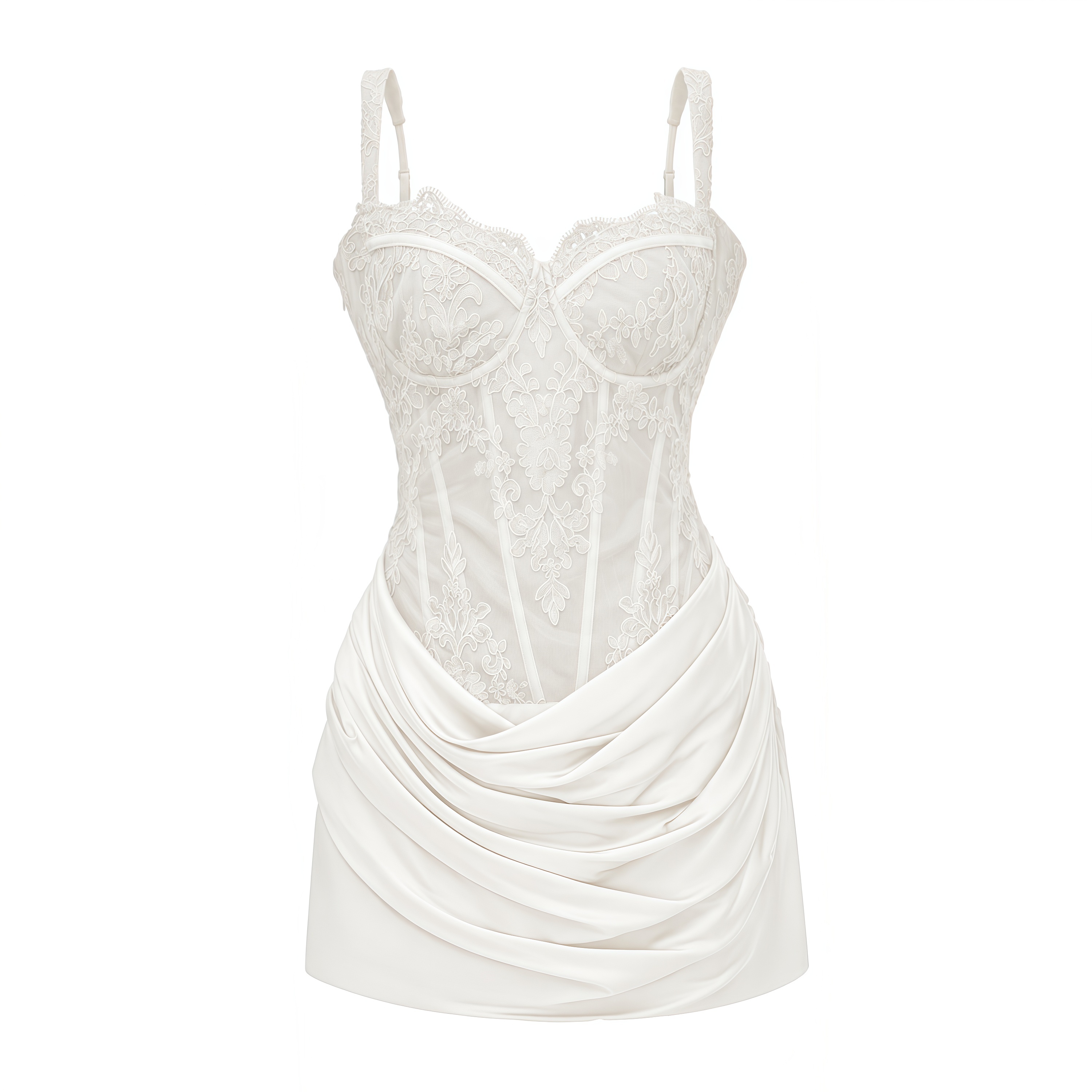 Cassandra White Ruched Mini Dress with Lace Corset