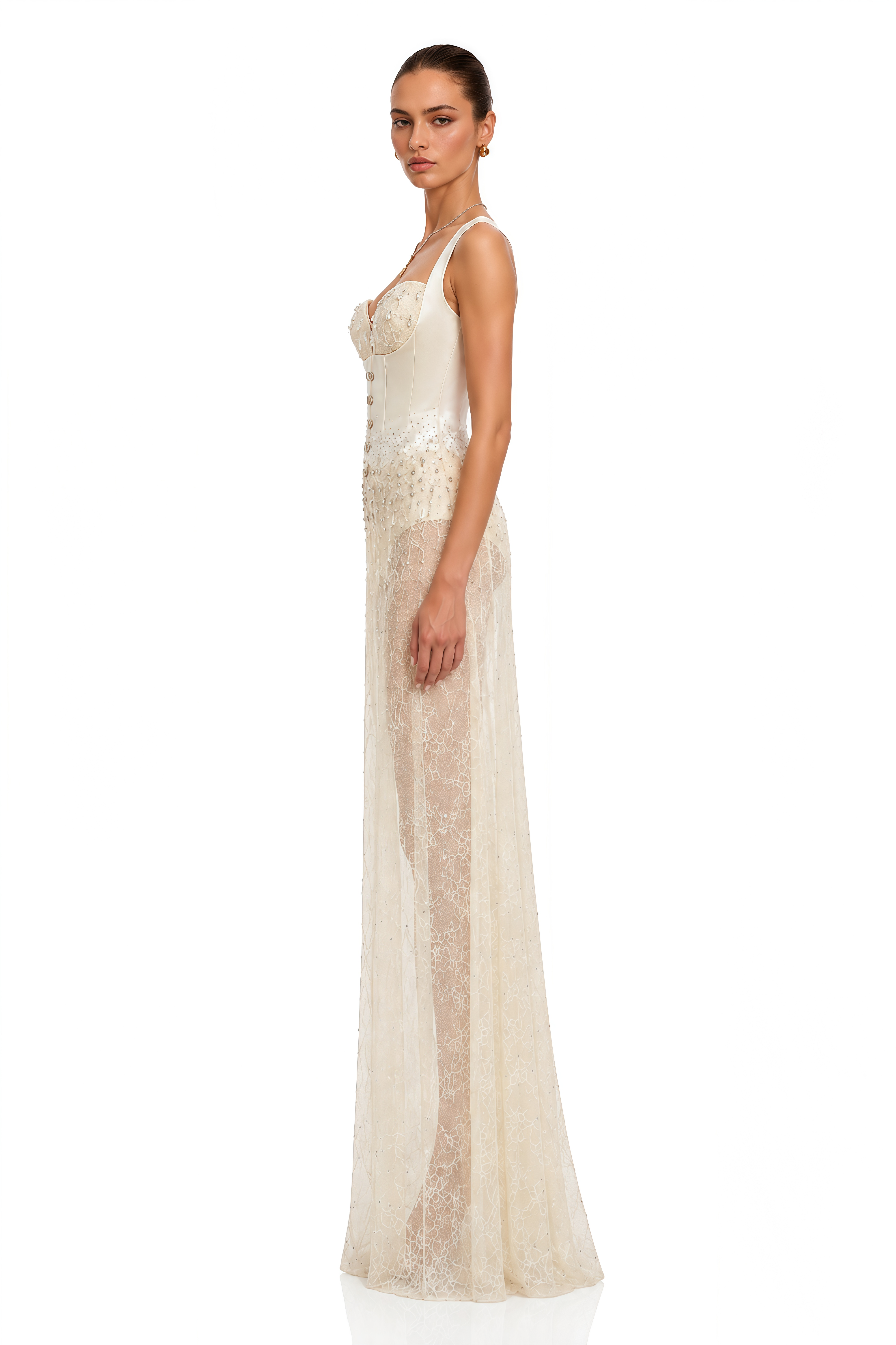 Cassidy White Embellished Corset Lace Maxi Dress
