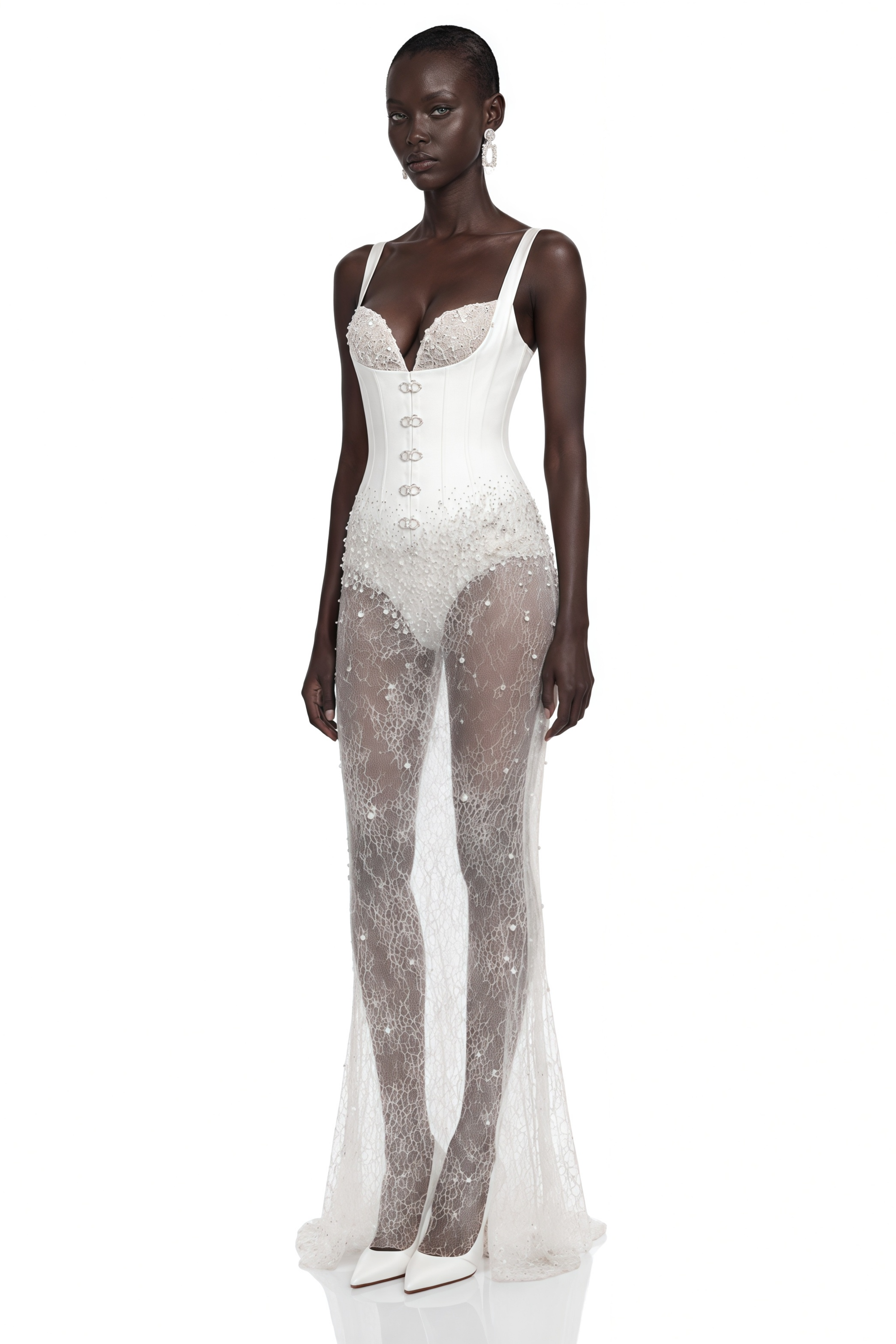 Cassidy White Embellished Corset Lace Maxi Dress