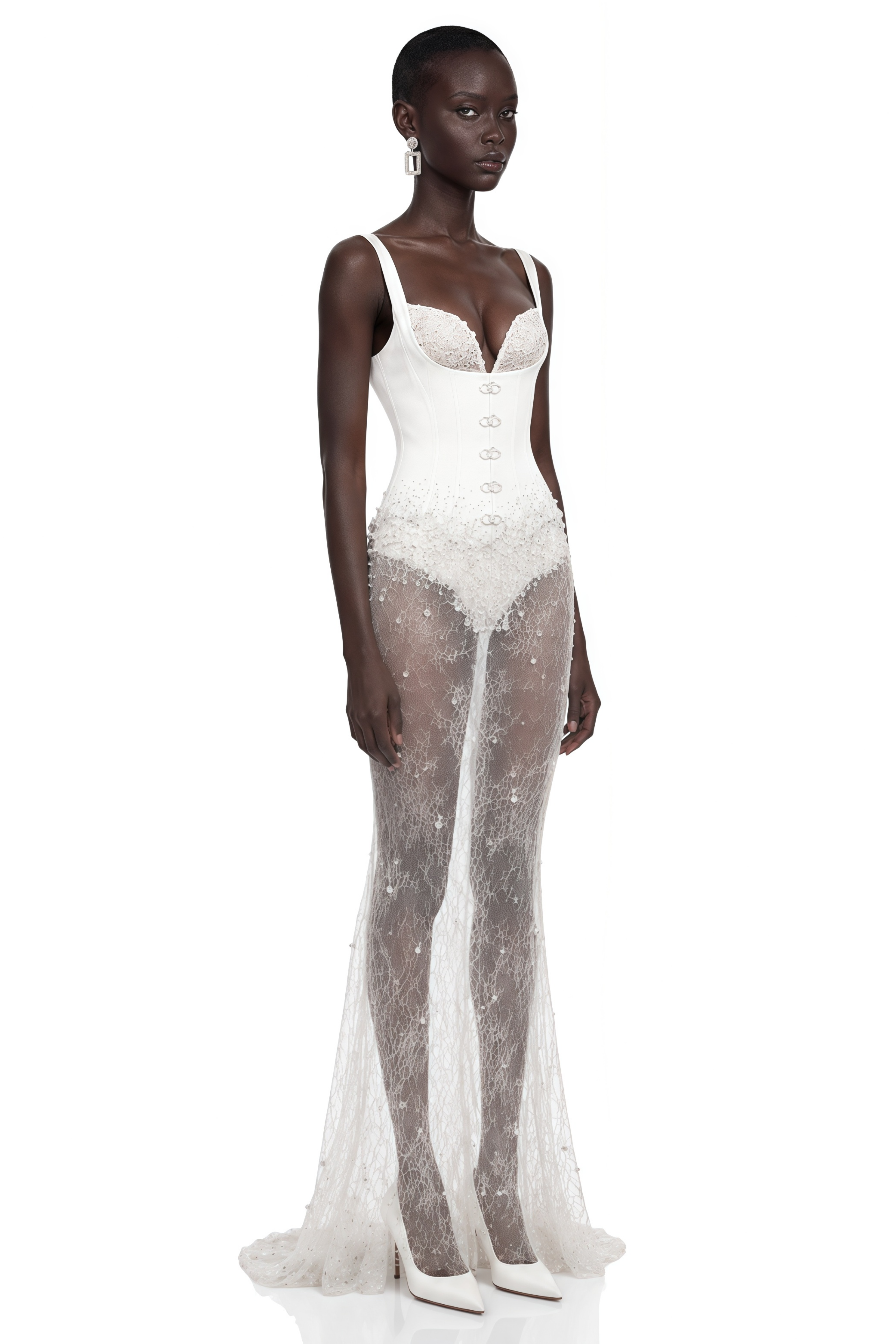 Cassidy White Embellished Corset Lace Maxi Dress