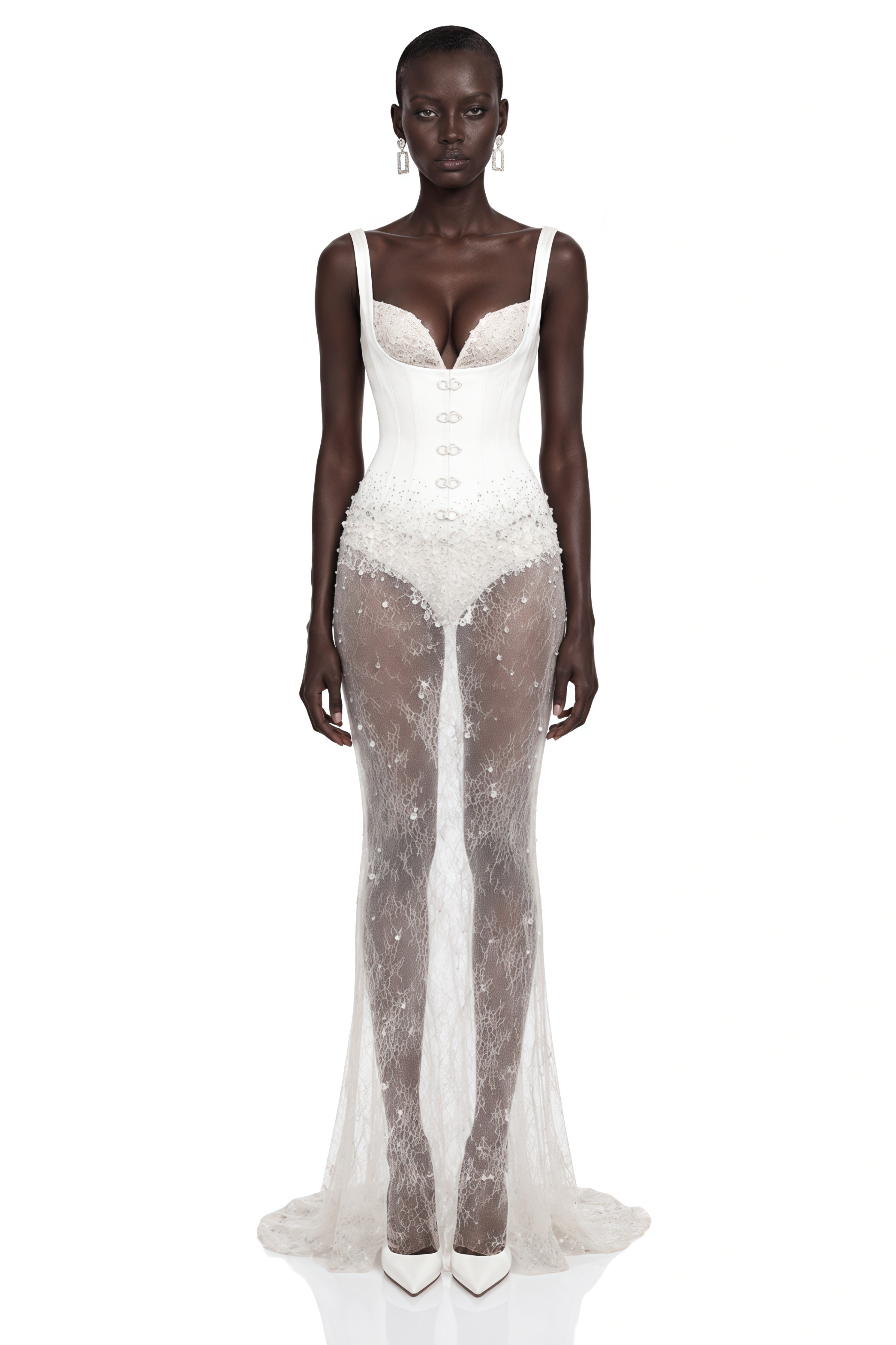 Cassidy White Embellished Corset Lace Maxi Dress