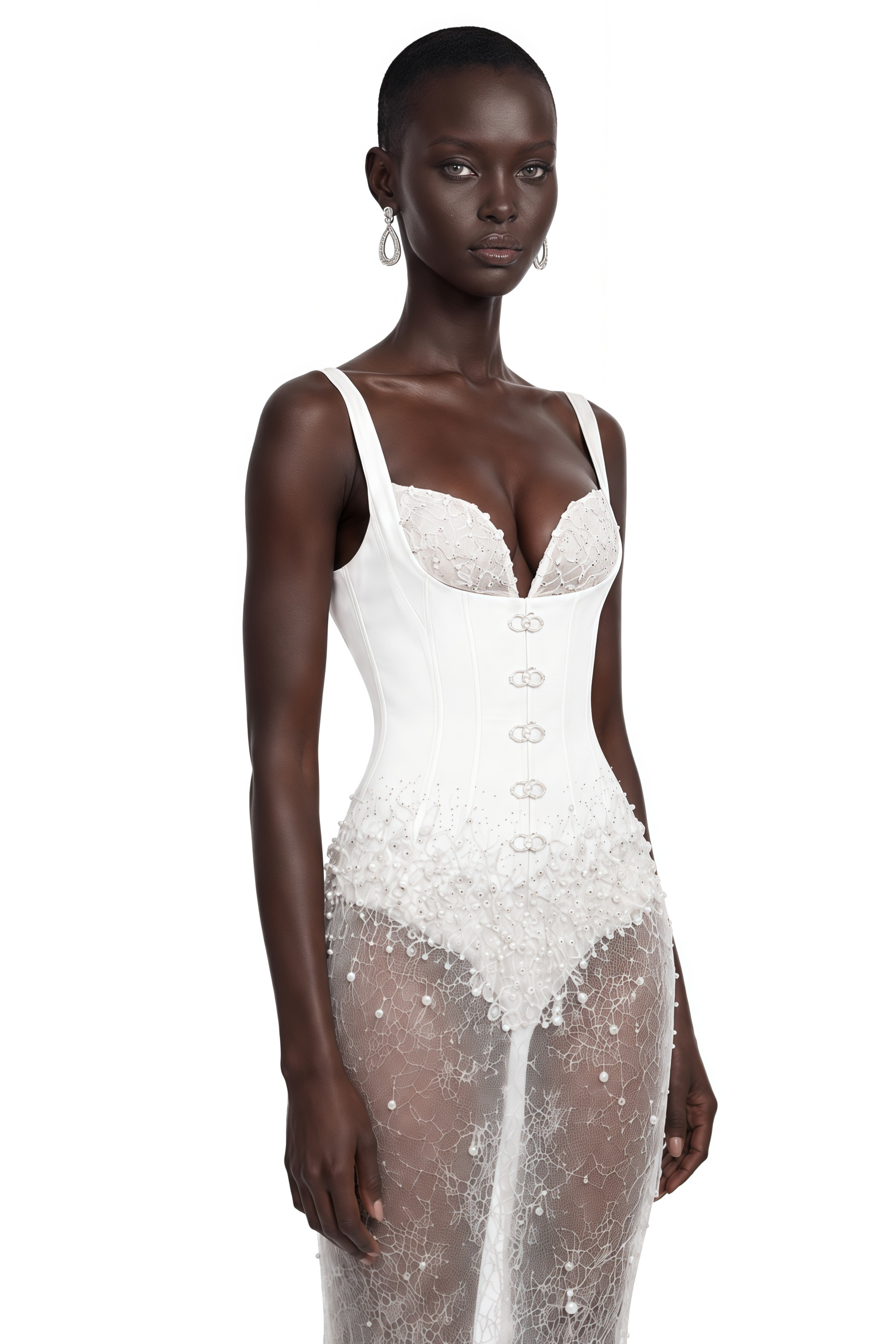 Cassidy White Embellished Corset Lace Maxi Dress