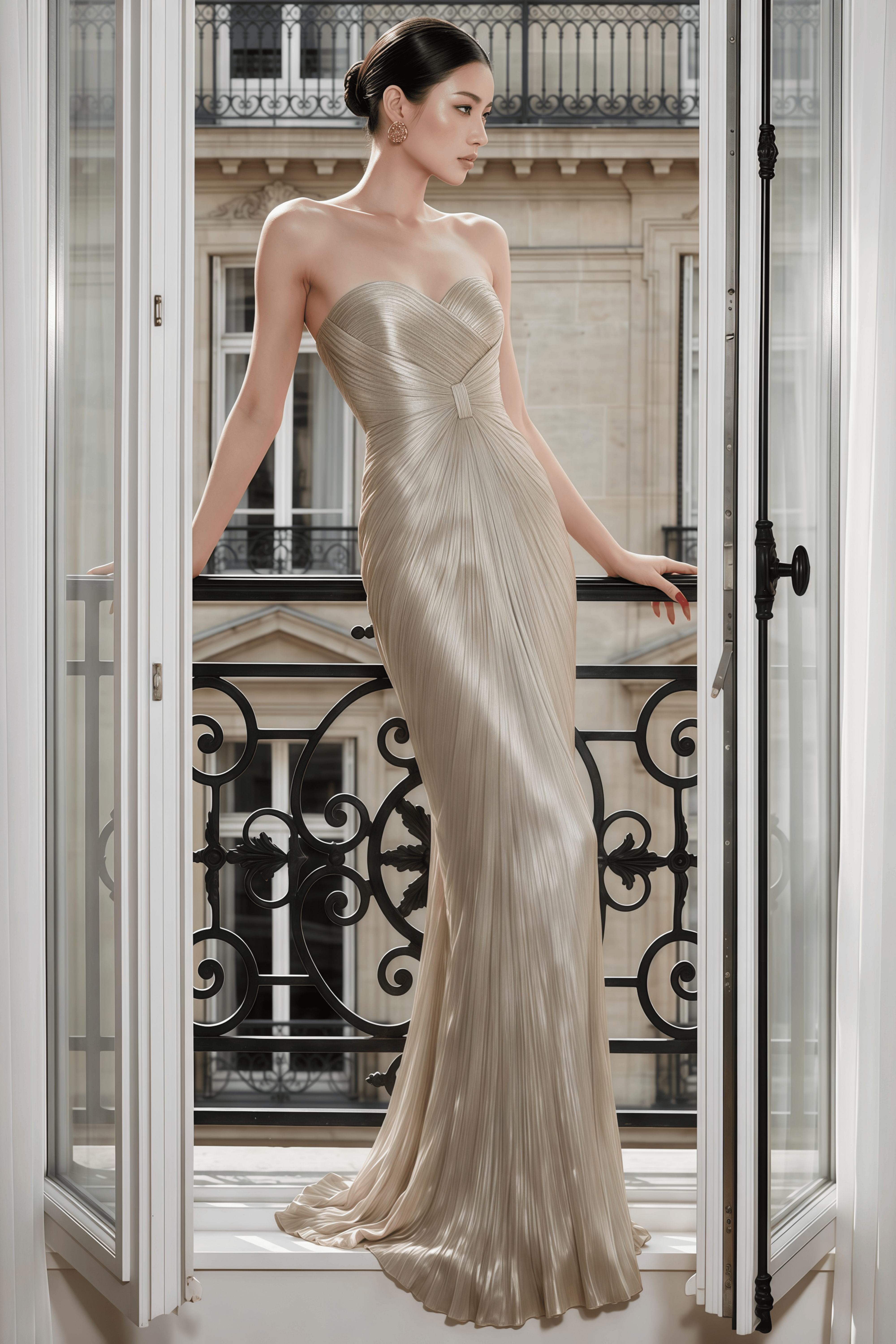 Catherine Silver Off-Shoulder Ruched Maxi Dress