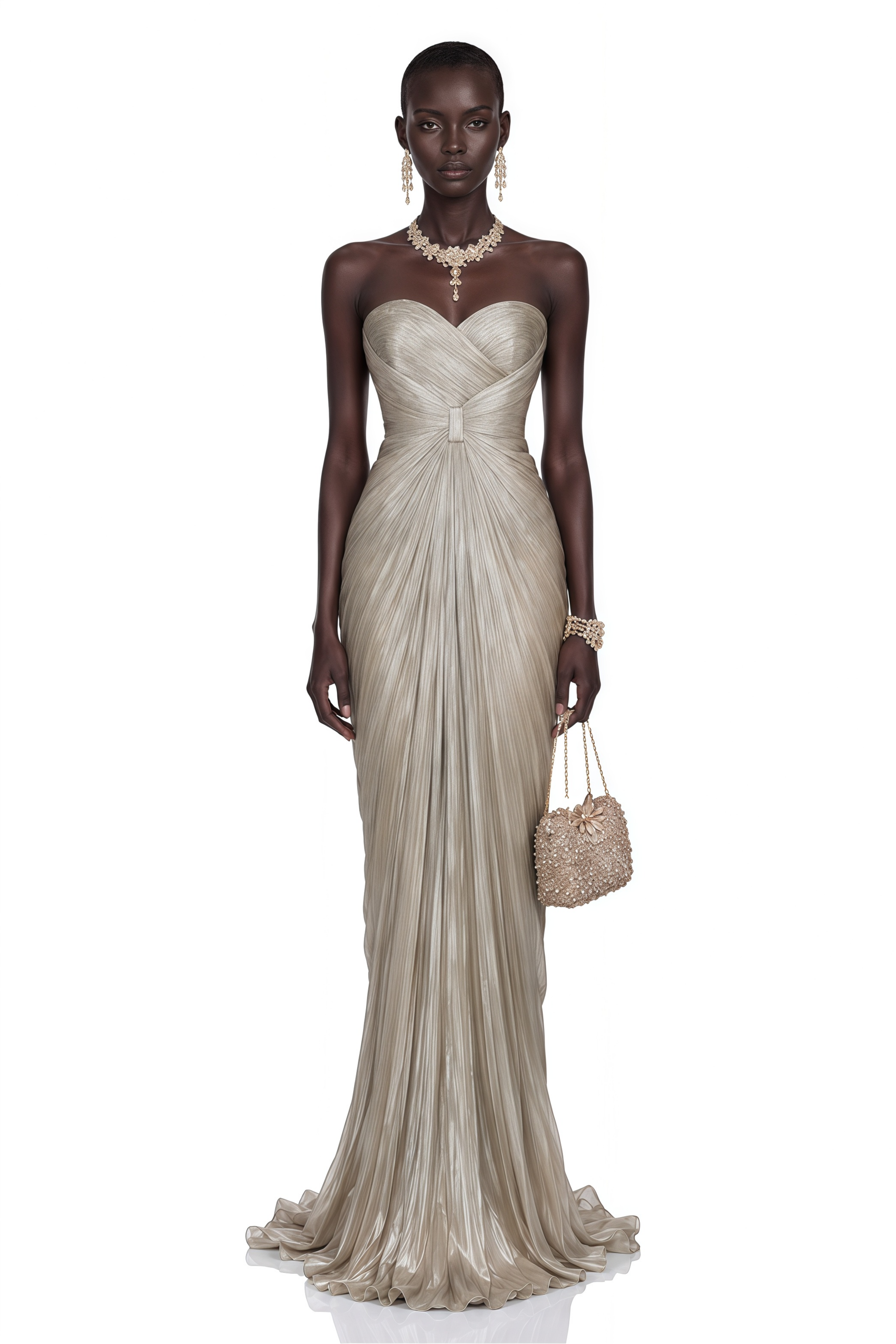 Catherine Silver Off-Shoulder Ruched Maxi Dress
