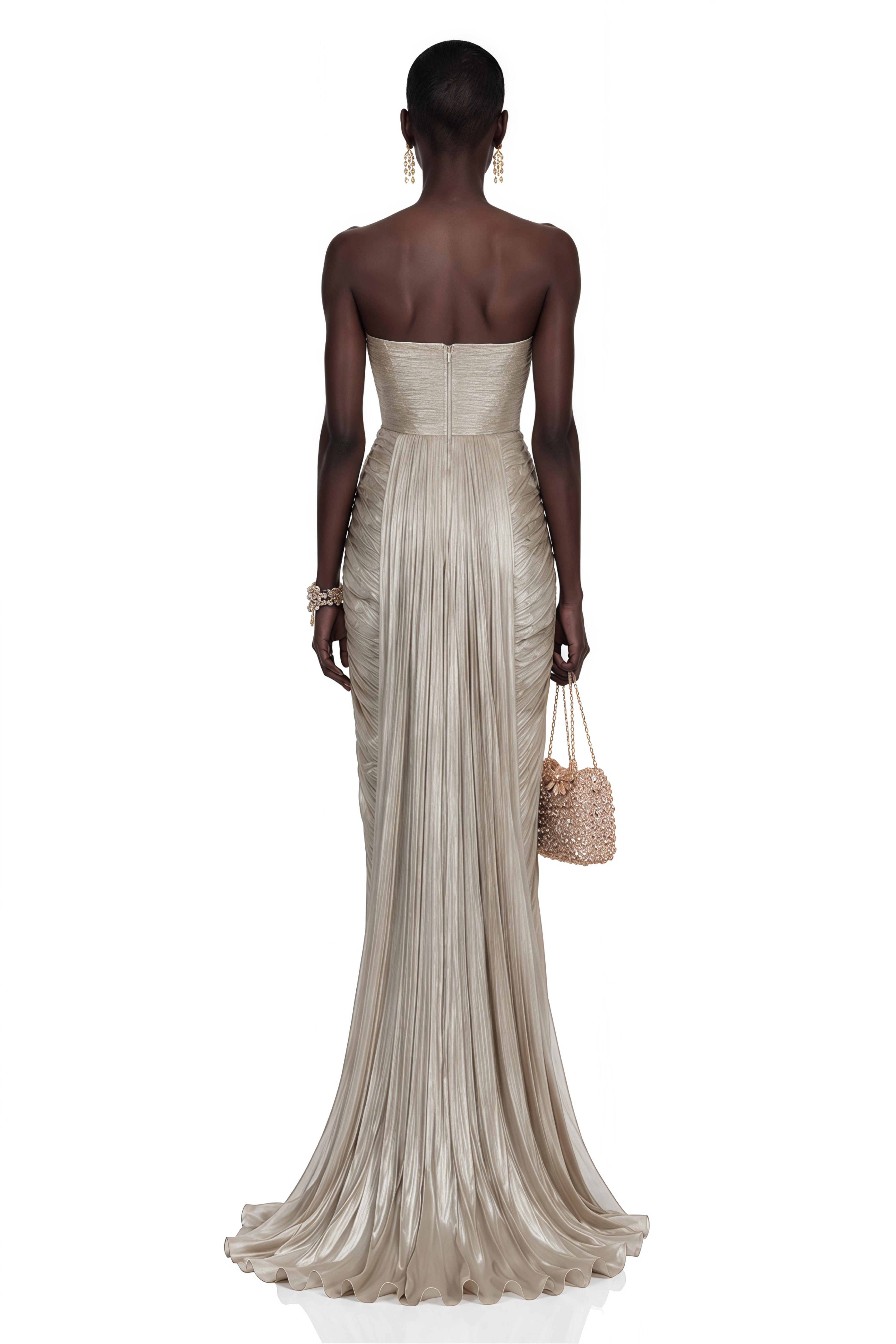 Catherine Silver Off-Shoulder Ruched Maxi Dress