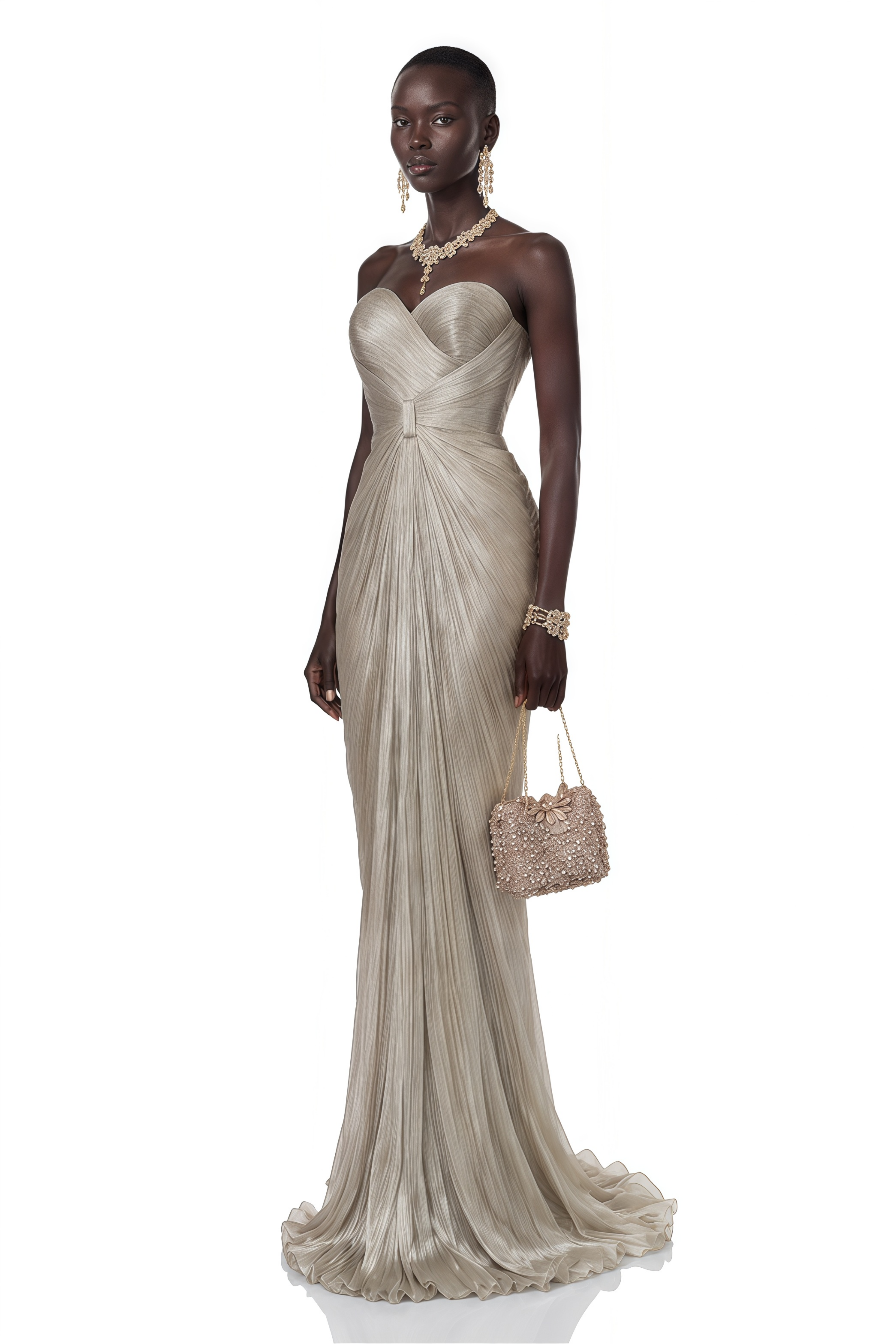 Catherine Silver Off-Shoulder Ruched Maxi Dress