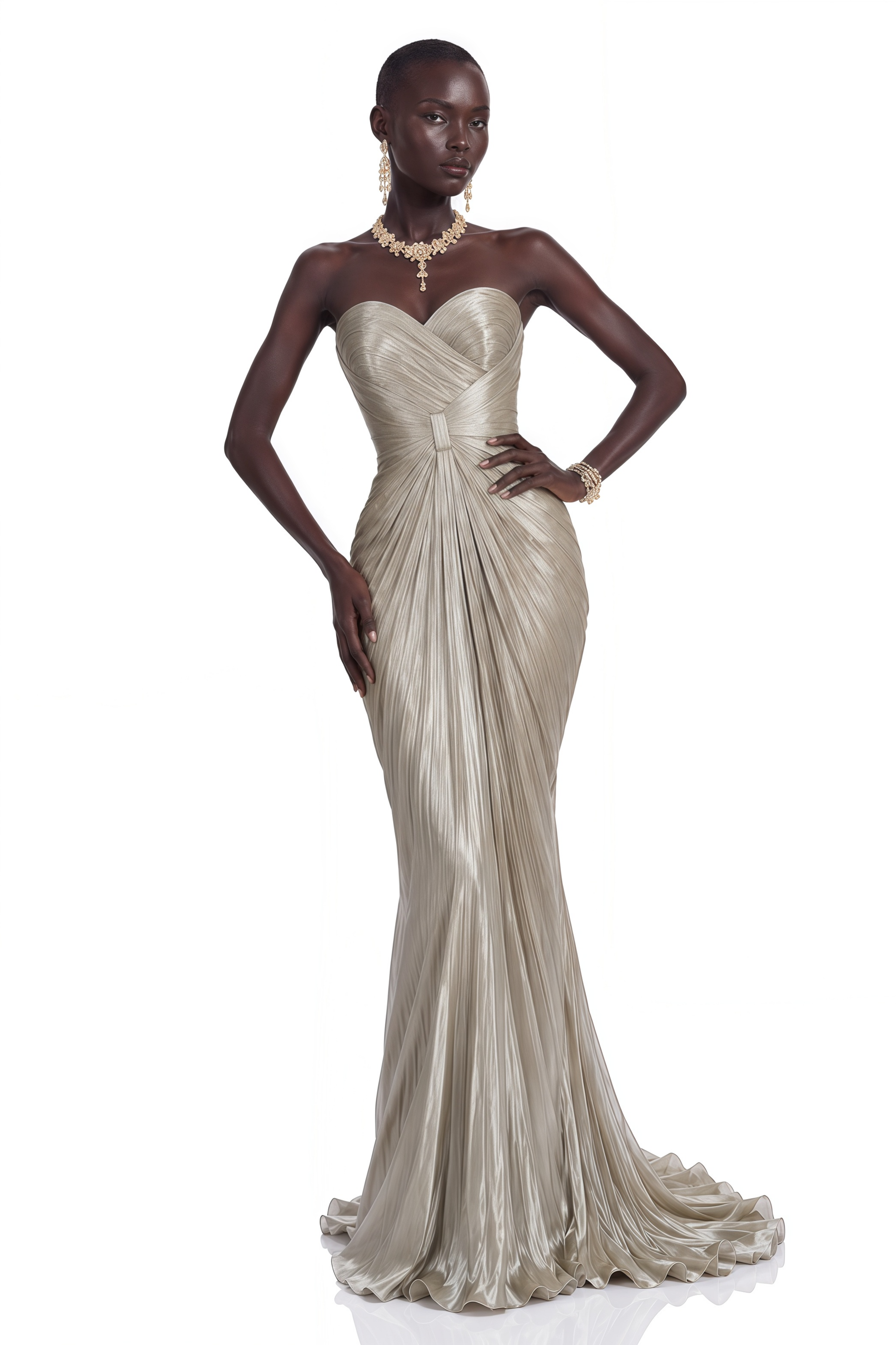 Catherine Silver Off-Shoulder Ruched Maxi Dress