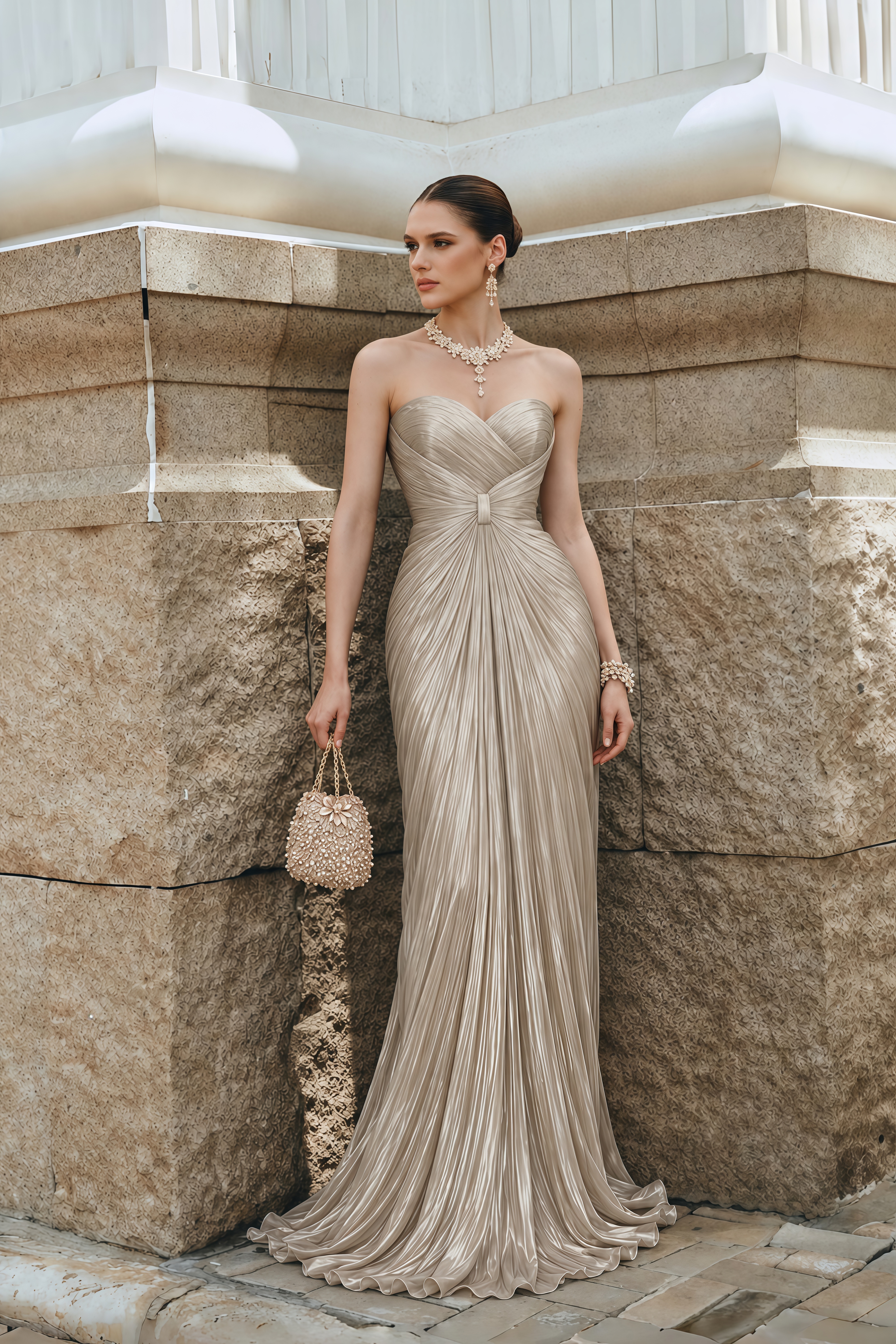 Catherine Silver Off-Shoulder Ruched Maxi Dress