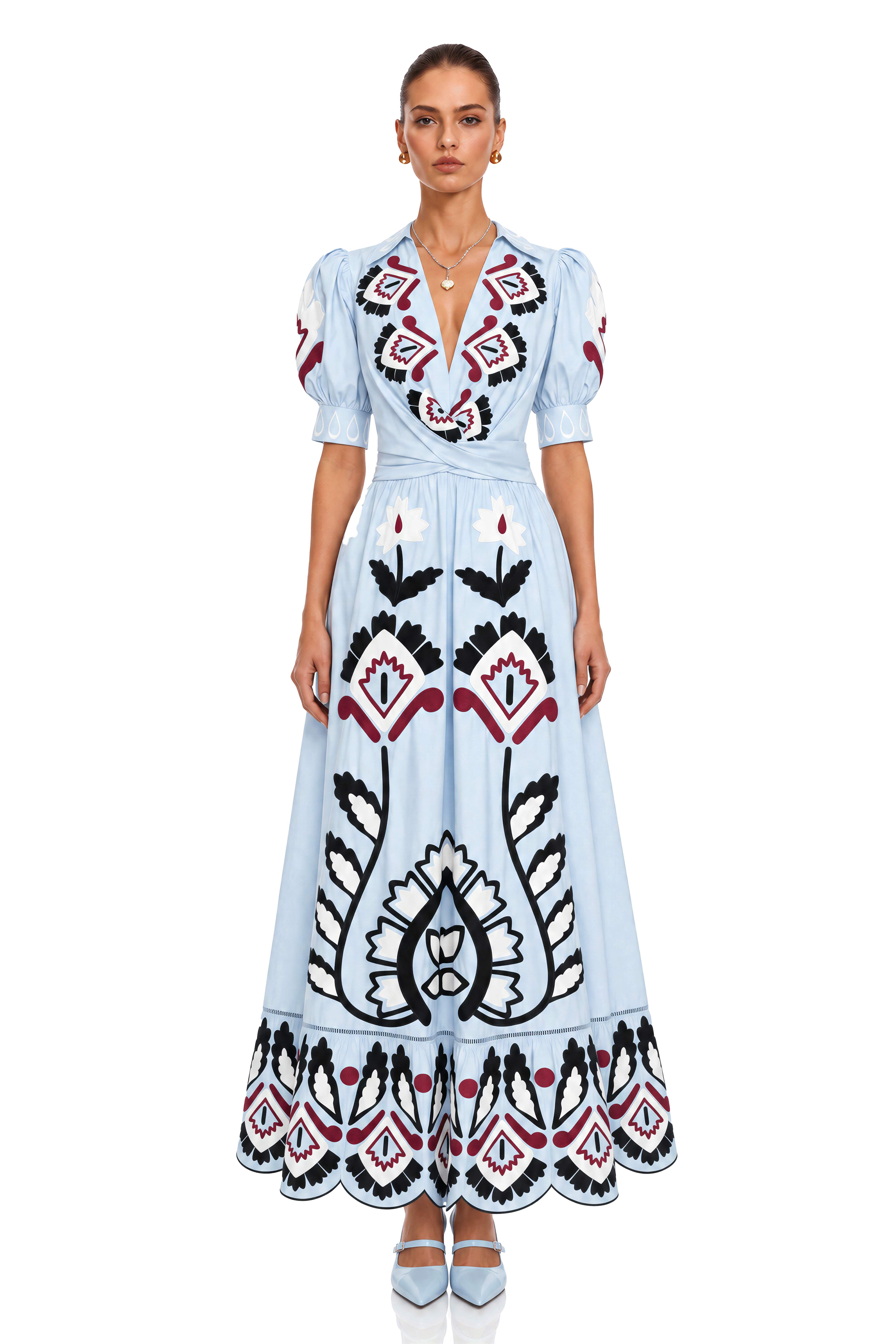 Catrina Blue Printed Collared Short Sleeve Maxi Dress – Miss Rosier