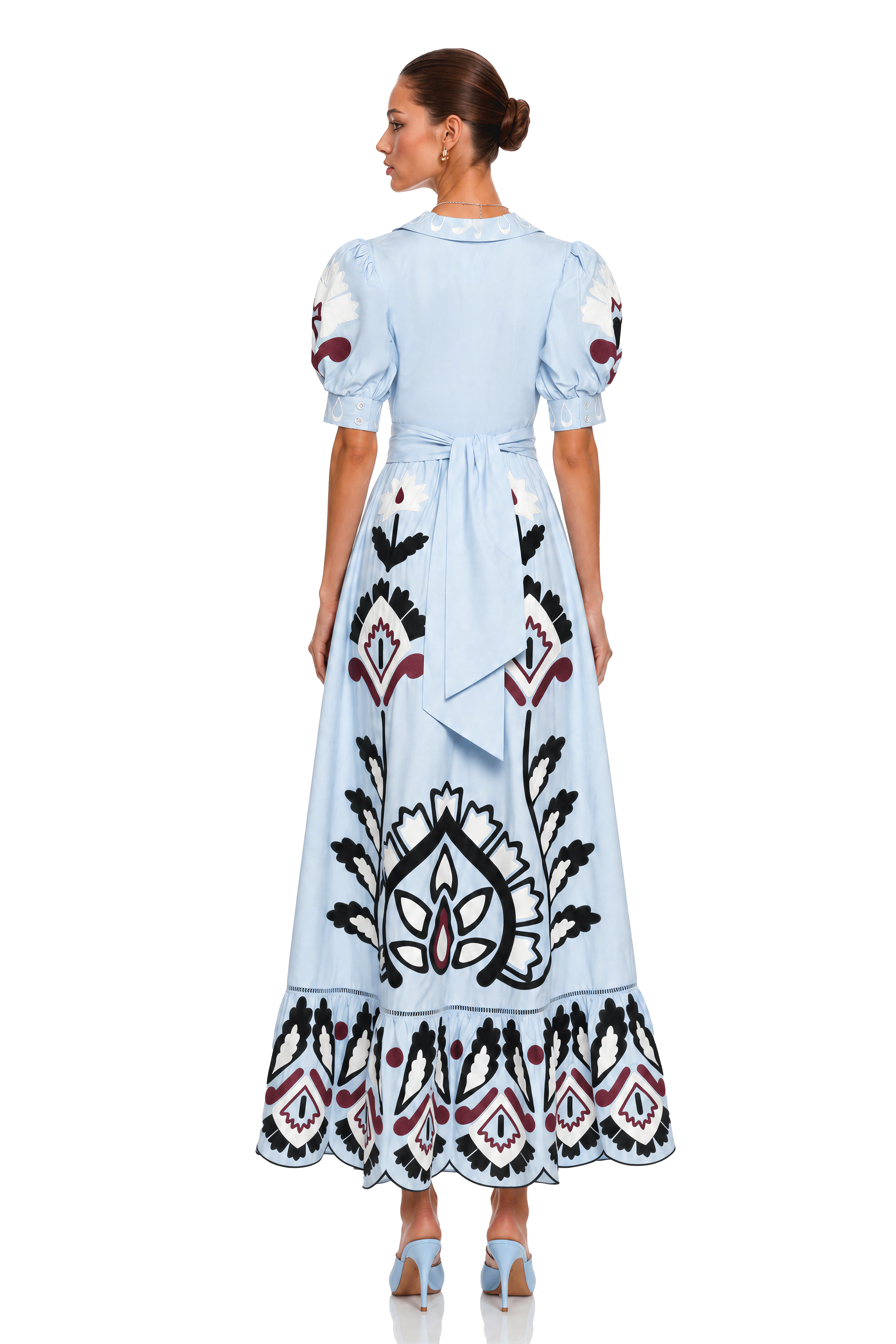 Catrina Blue Printed Collared Short Sleeve Maxi Dress