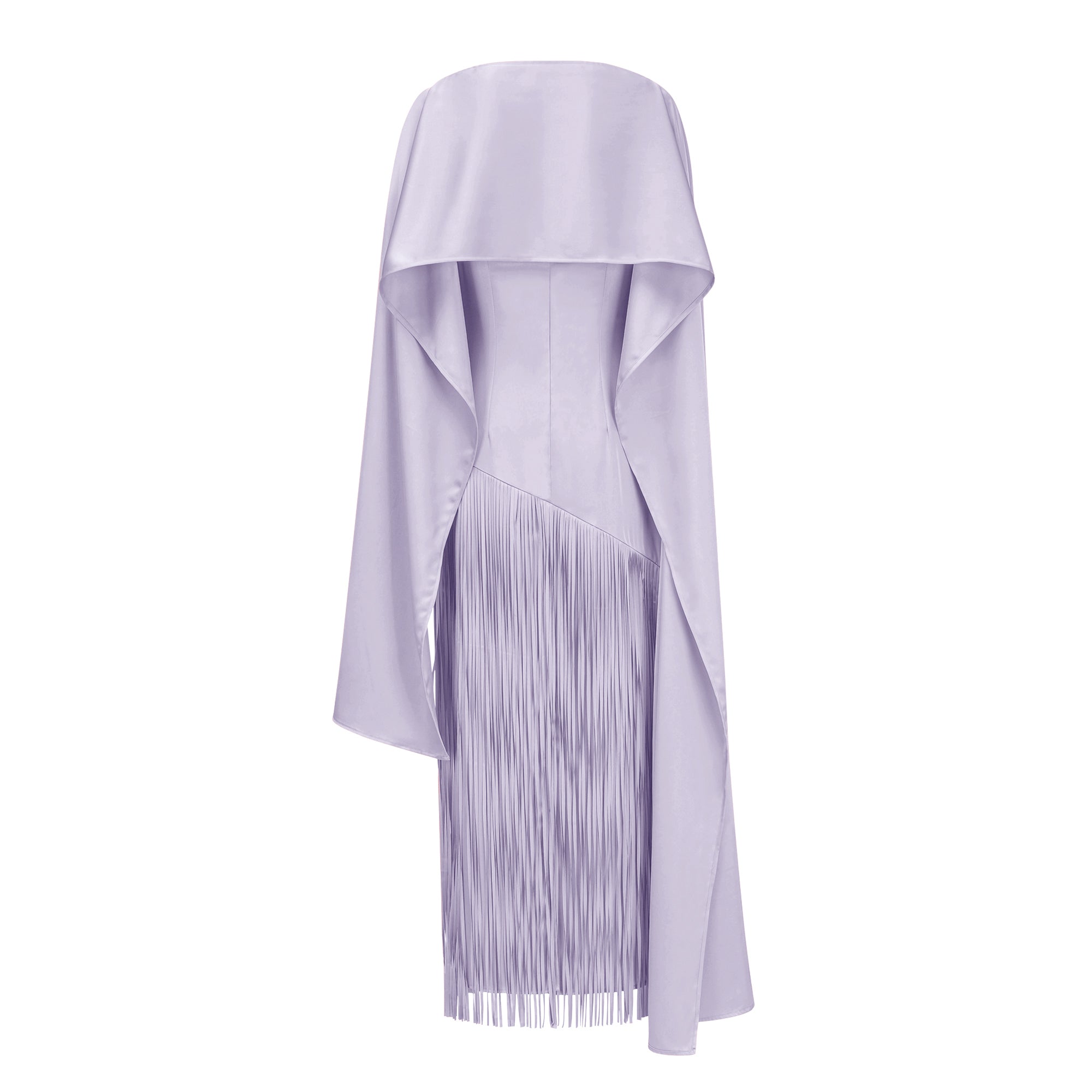 Cayetana Lilac Fringe Maxi Dress with Cape Effect
