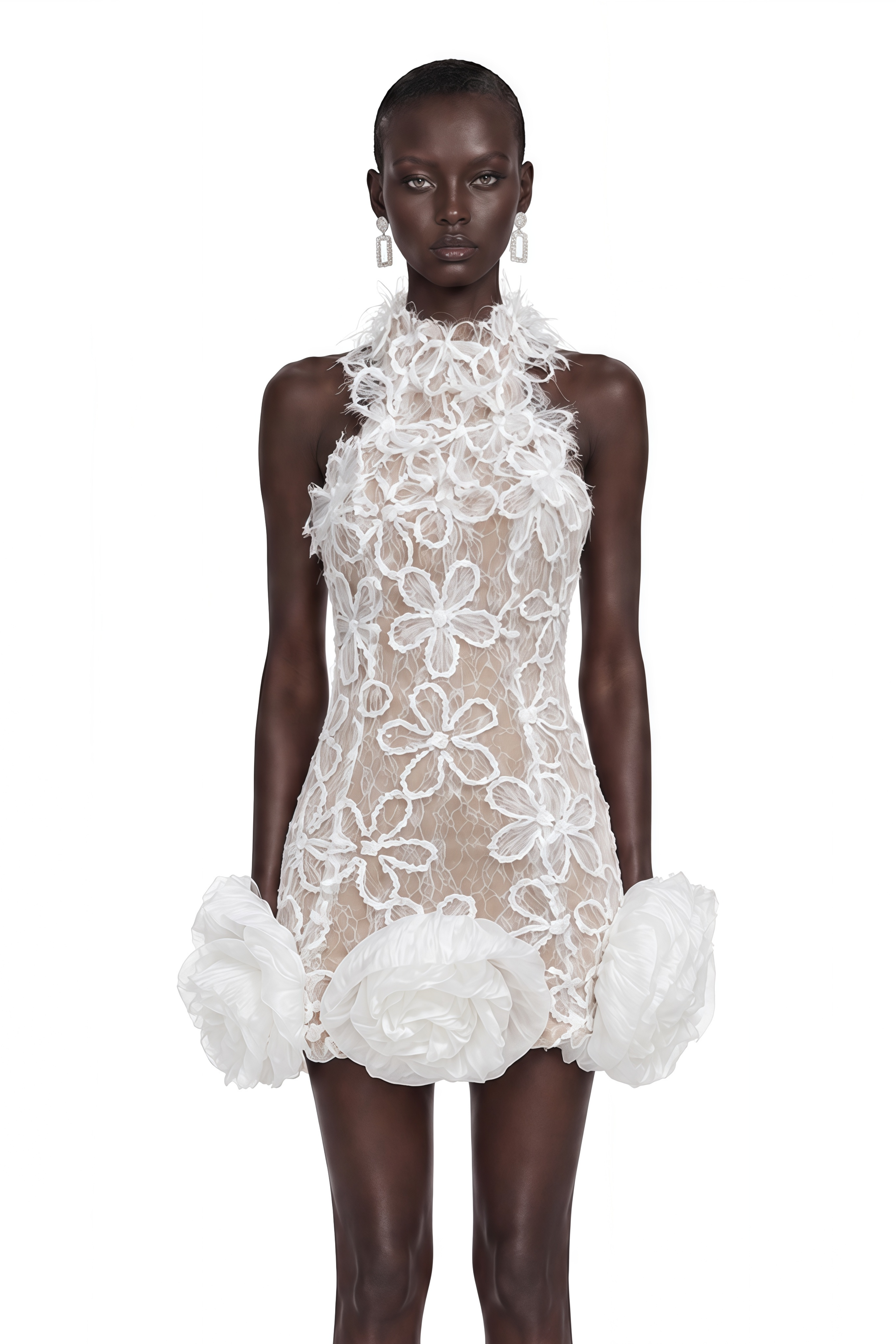 Celandra White Lace Halterneck Mini Dress