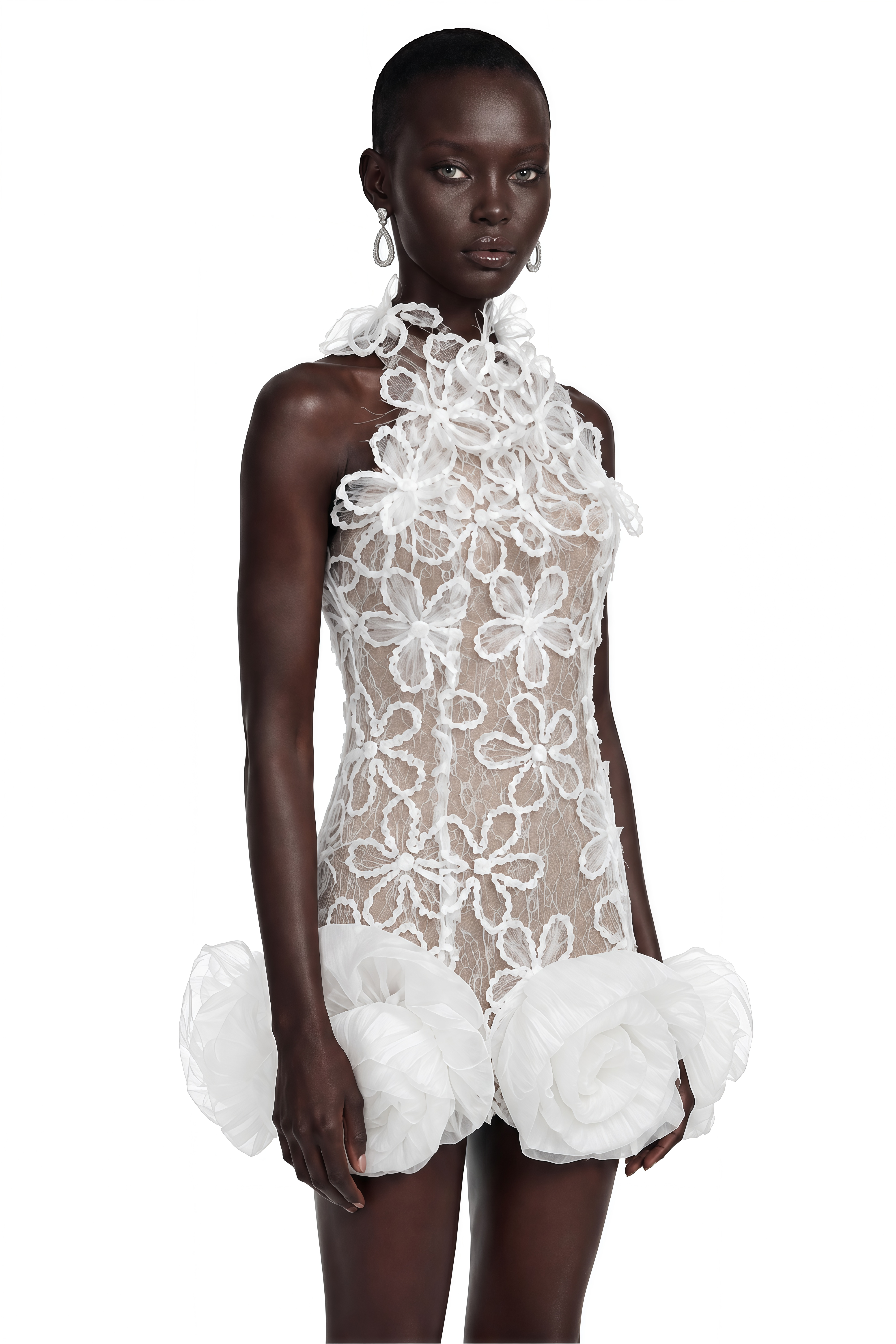 Celandra White Lace Halterneck Mini Dress