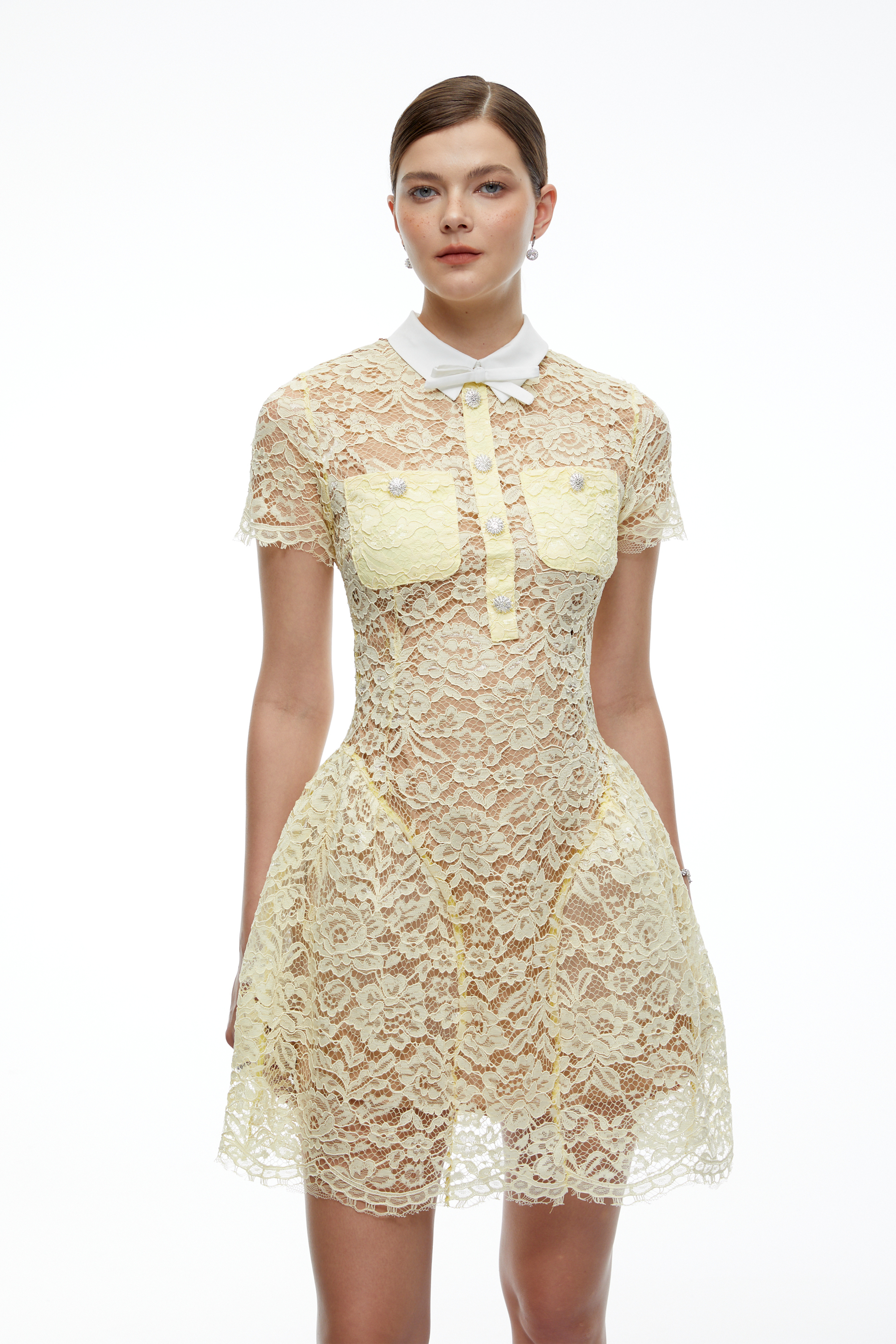 Celandria Yellow Lace Collar Mini Dress