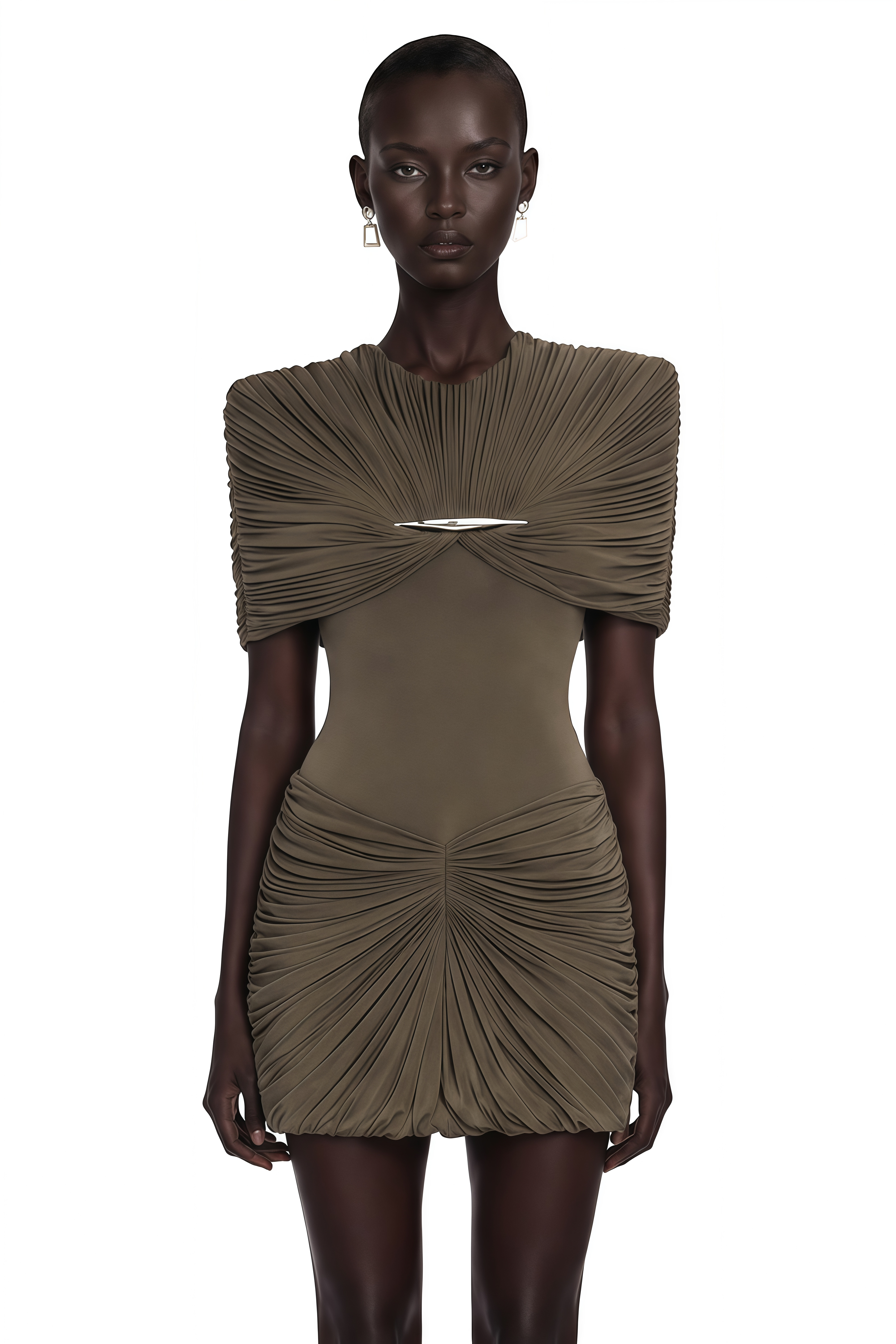 chocolate brown pleated dress Celeste Cape Mini finishing with bold gold 06122023promo NWT ZARA WOMAN'S MIDI Taglia:0