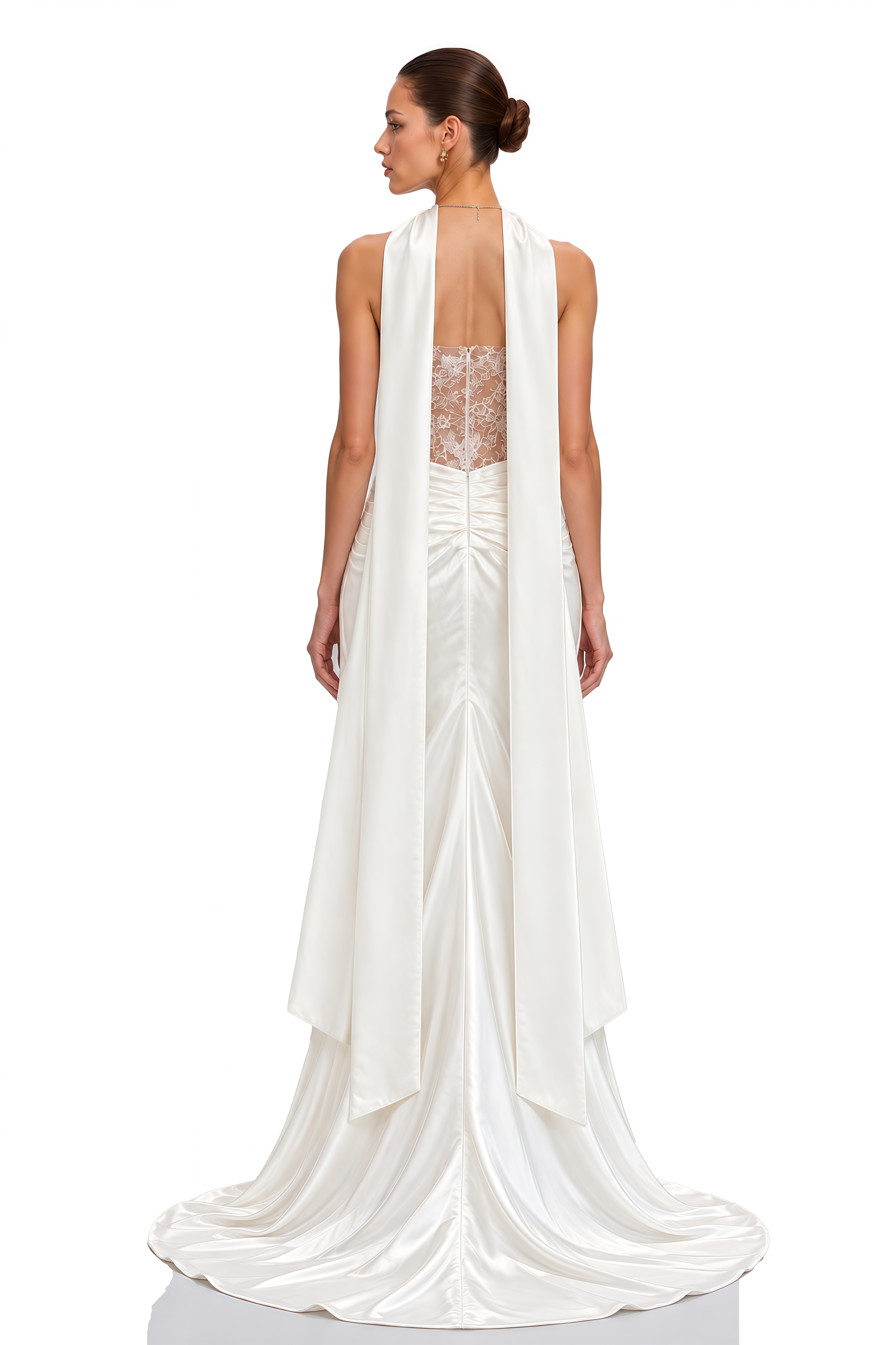 Celeste Ivory Lace Corset Draped Satin Maxi Dress