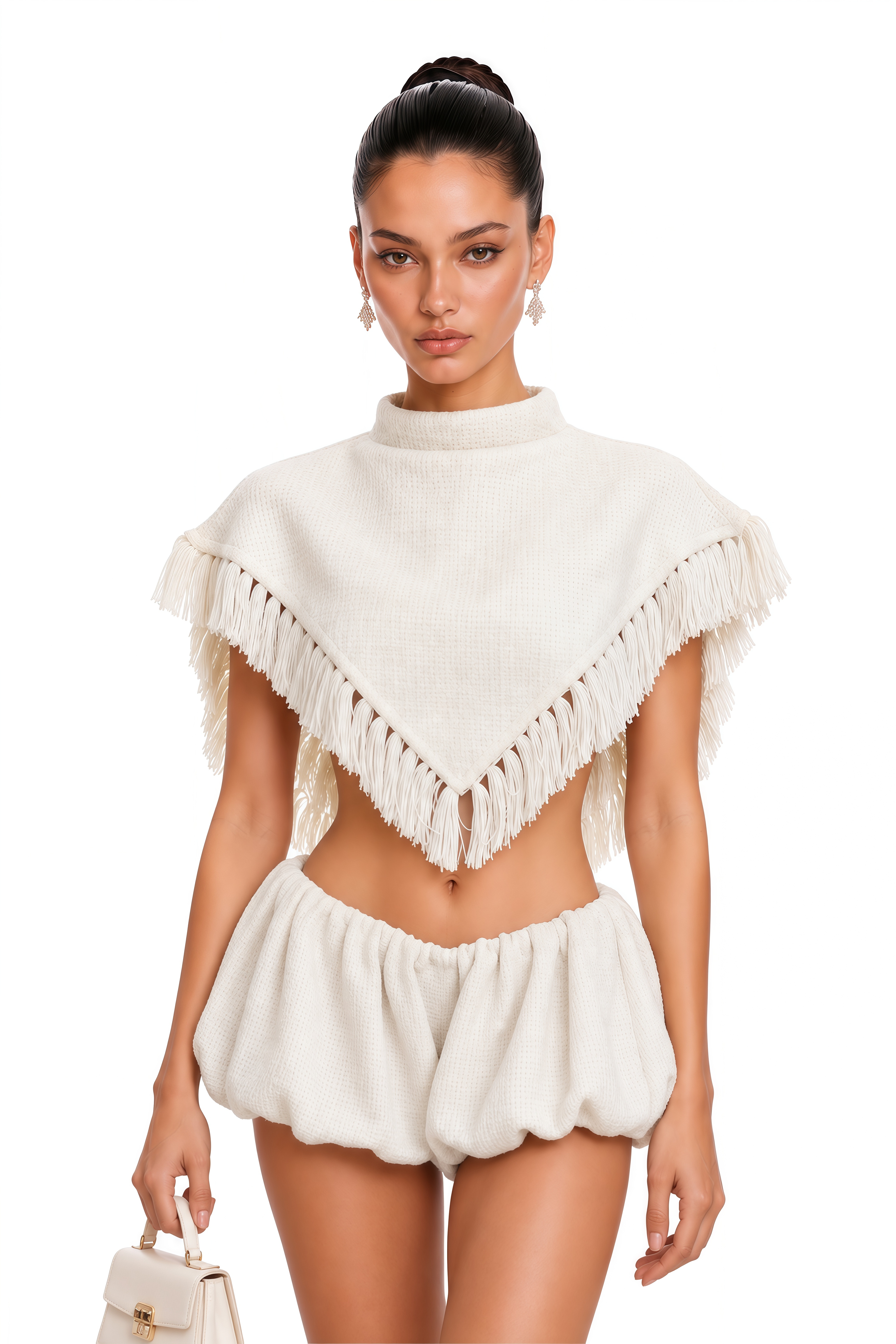 Celestine White Fringe Crop Top & Shorts Set