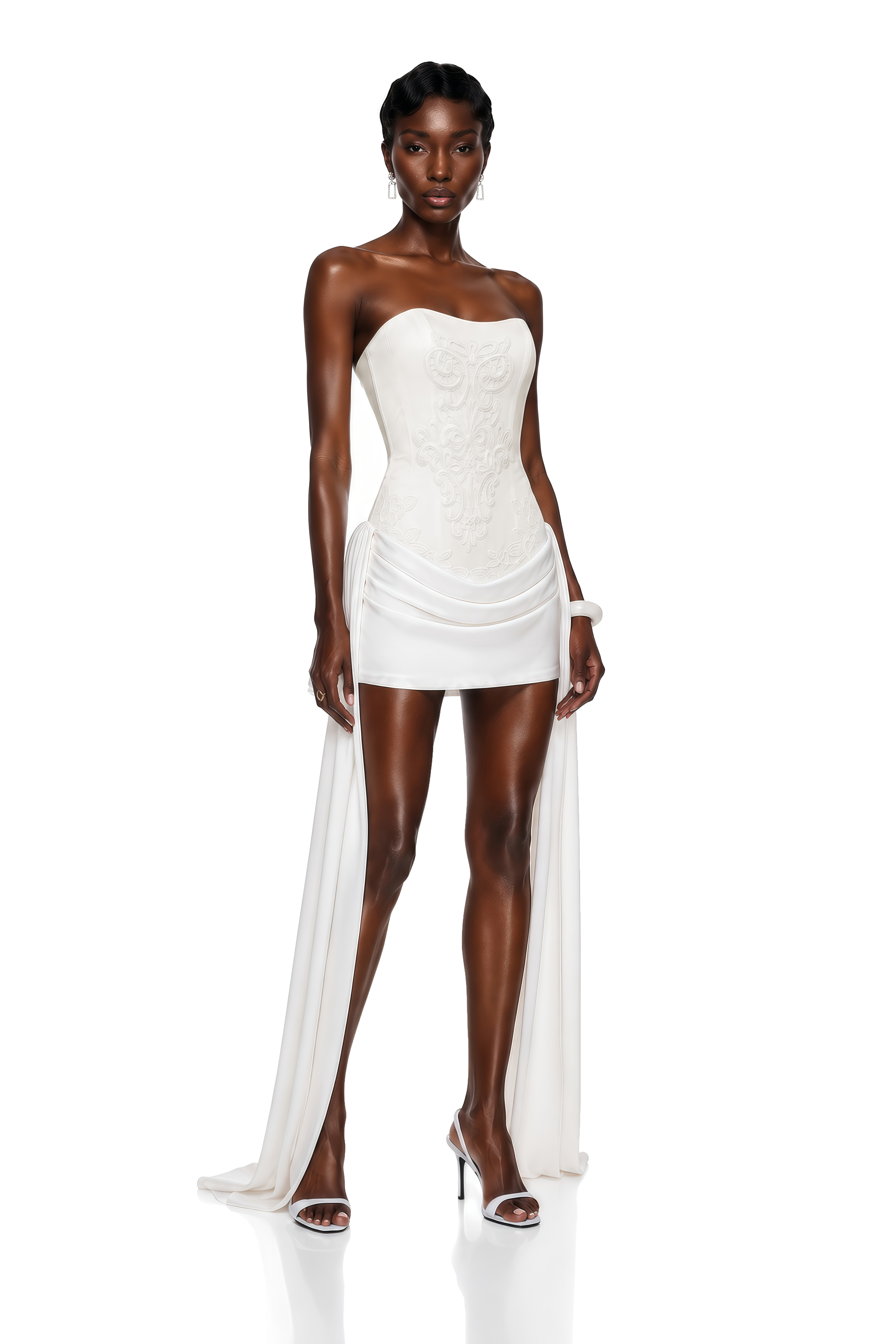 Ceren White Asymmetrical Floral Embroidered Mini Dress – Miss Rosier