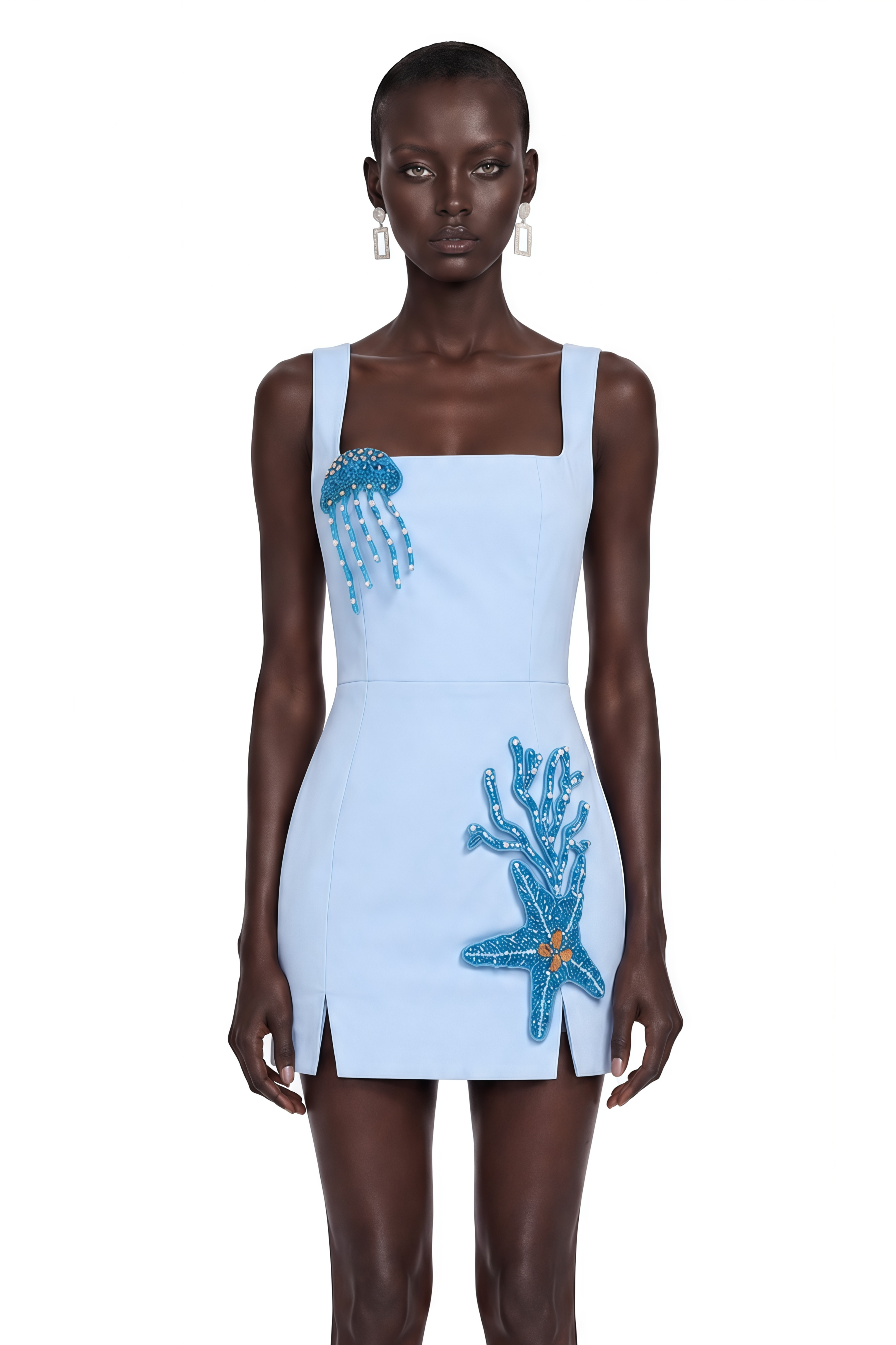 Cerise Blue Coral Embellished Mini Dress