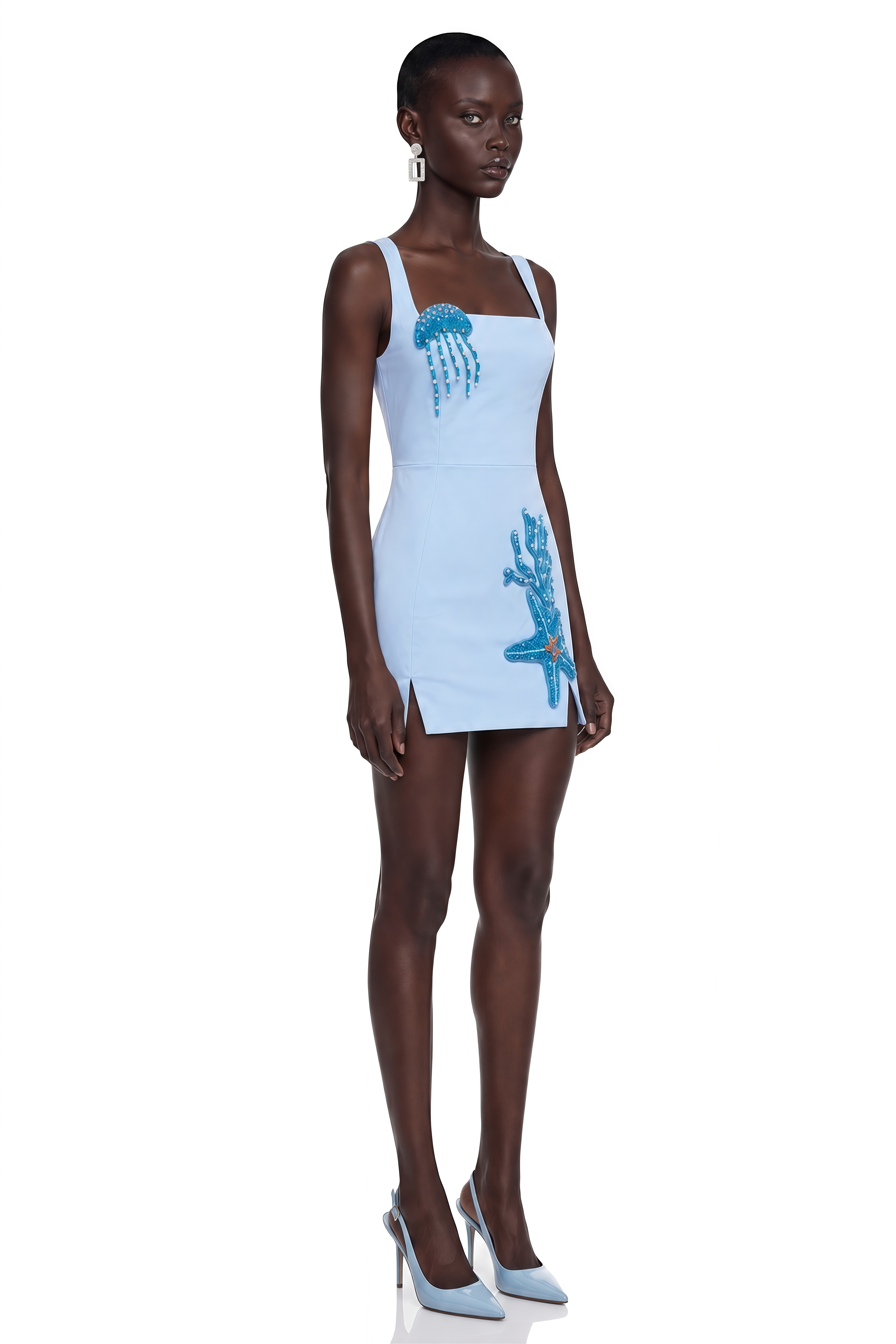 Cerise Blue Coral Embellished Mini Dress