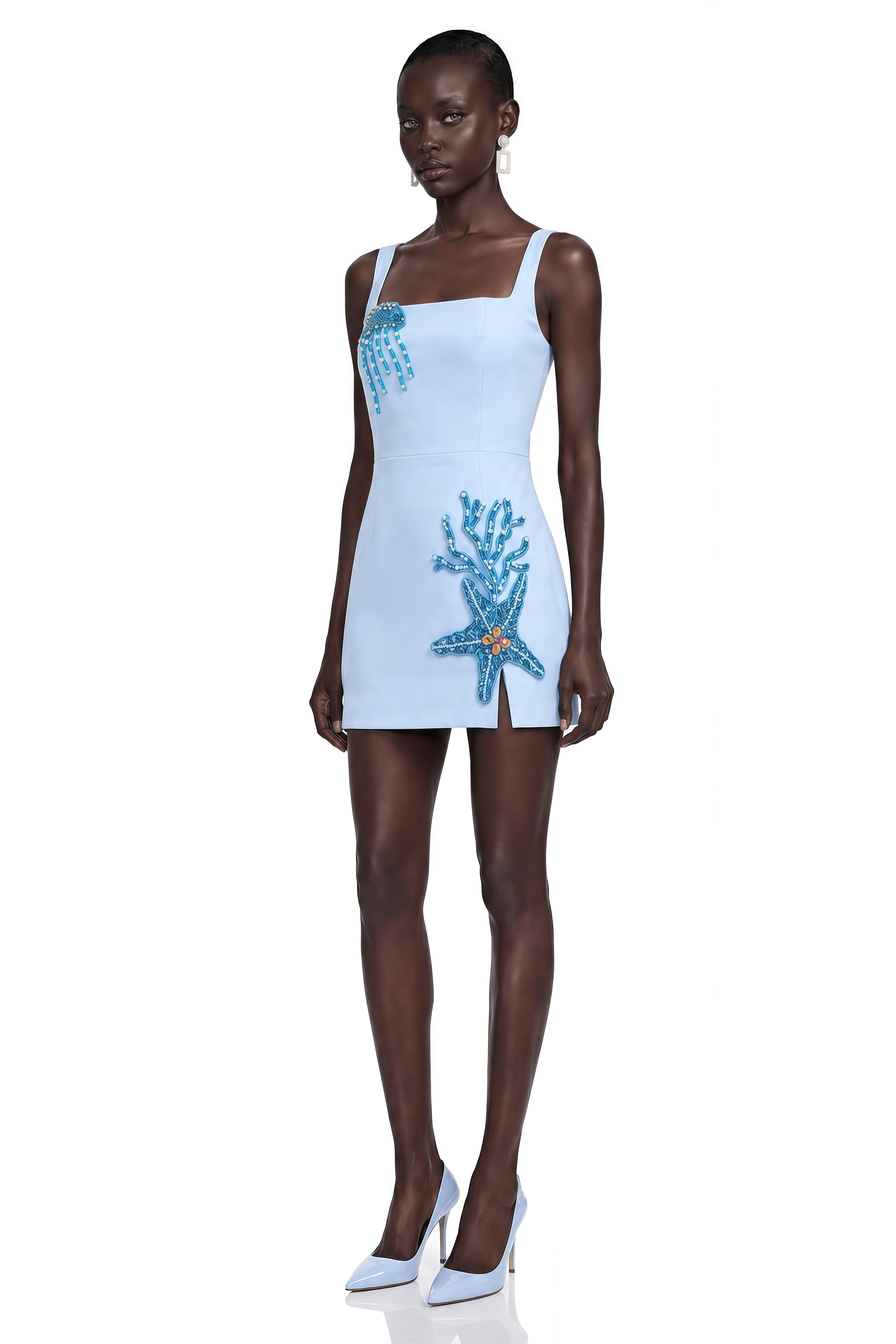 Cerise Blue Coral Embellished Mini Dress