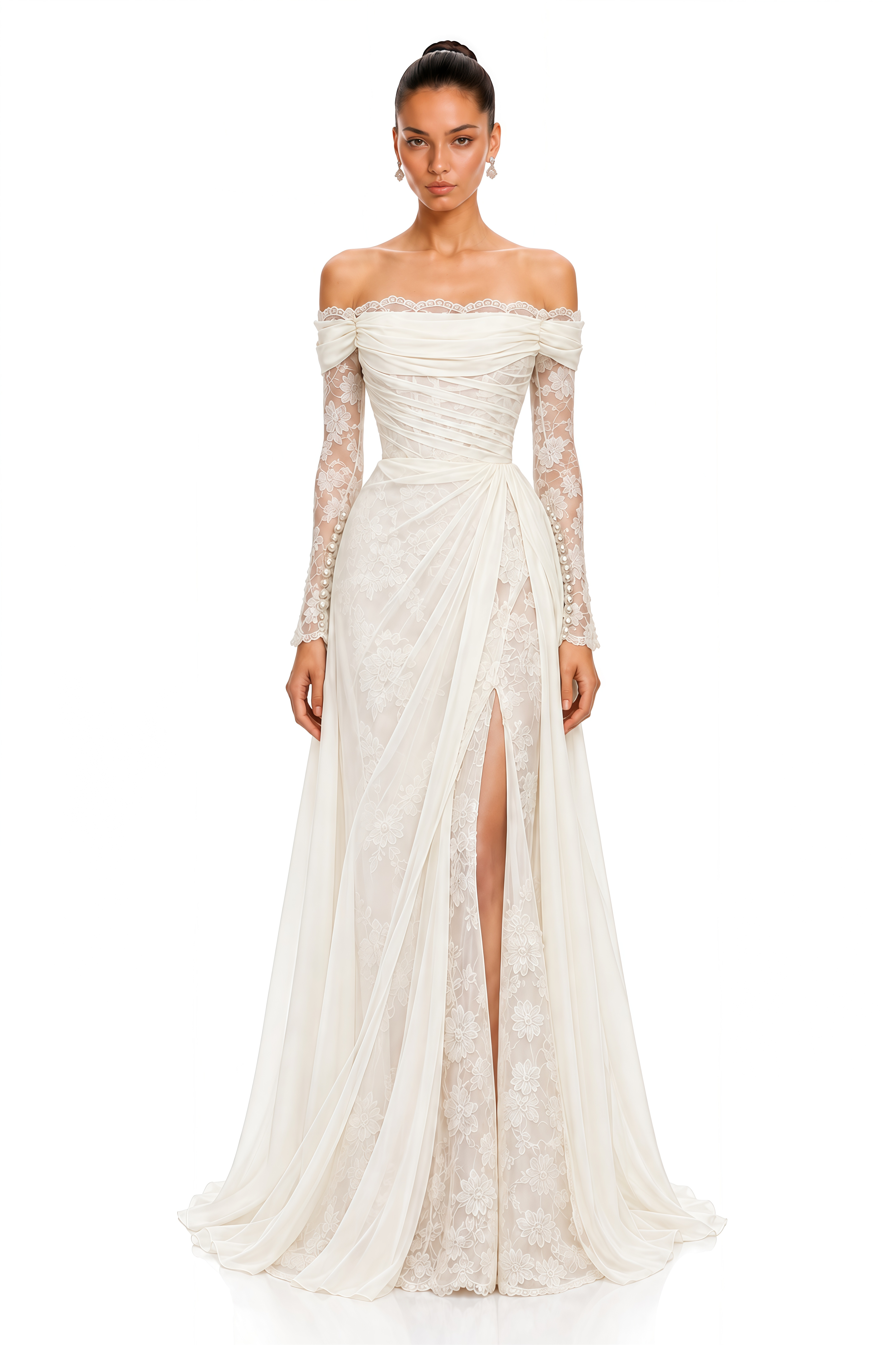 Ceylin White Off Shoulder Floral Lace Maxi Dress