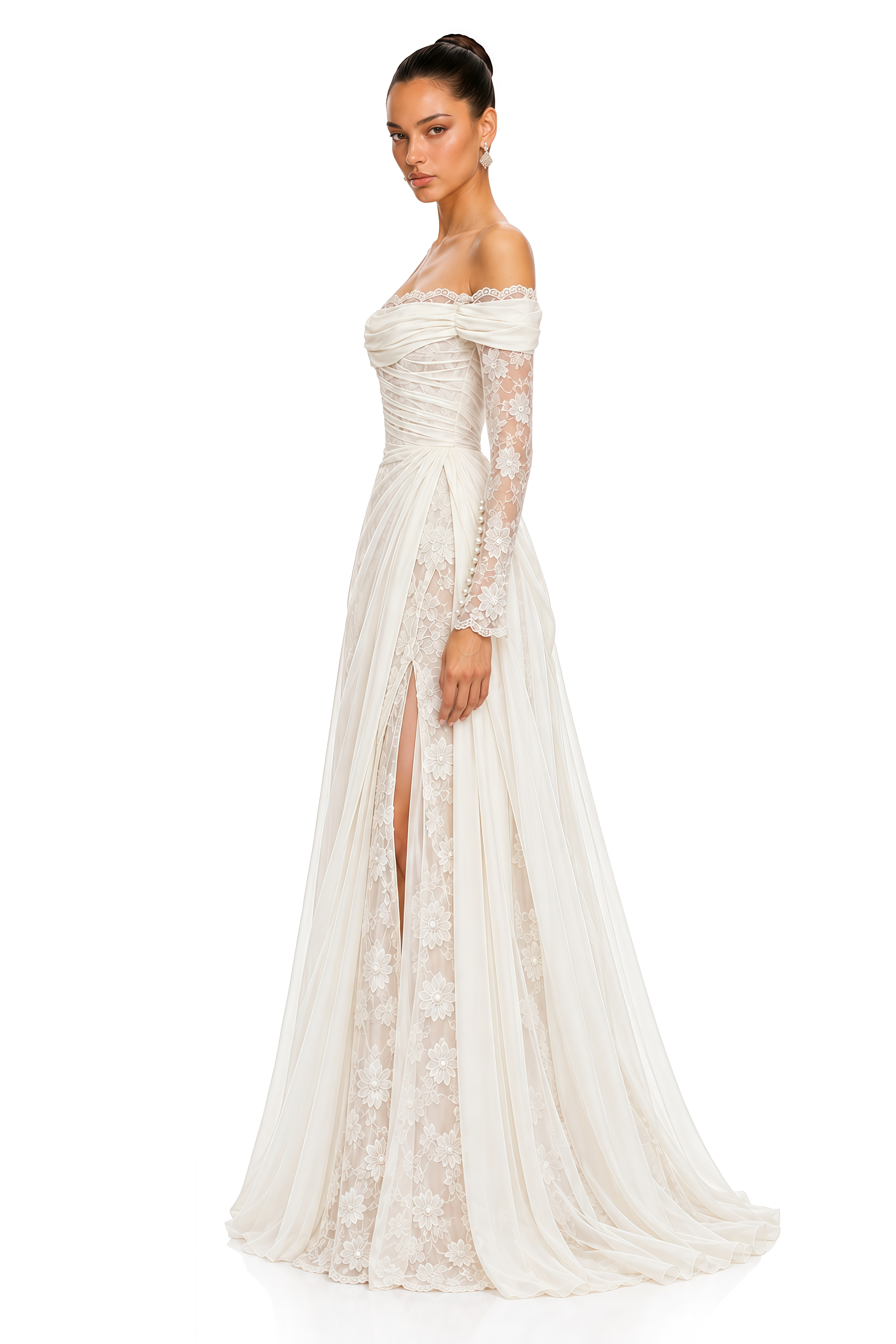 Ceylin White Off Shoulder Floral Lace Maxi Dress