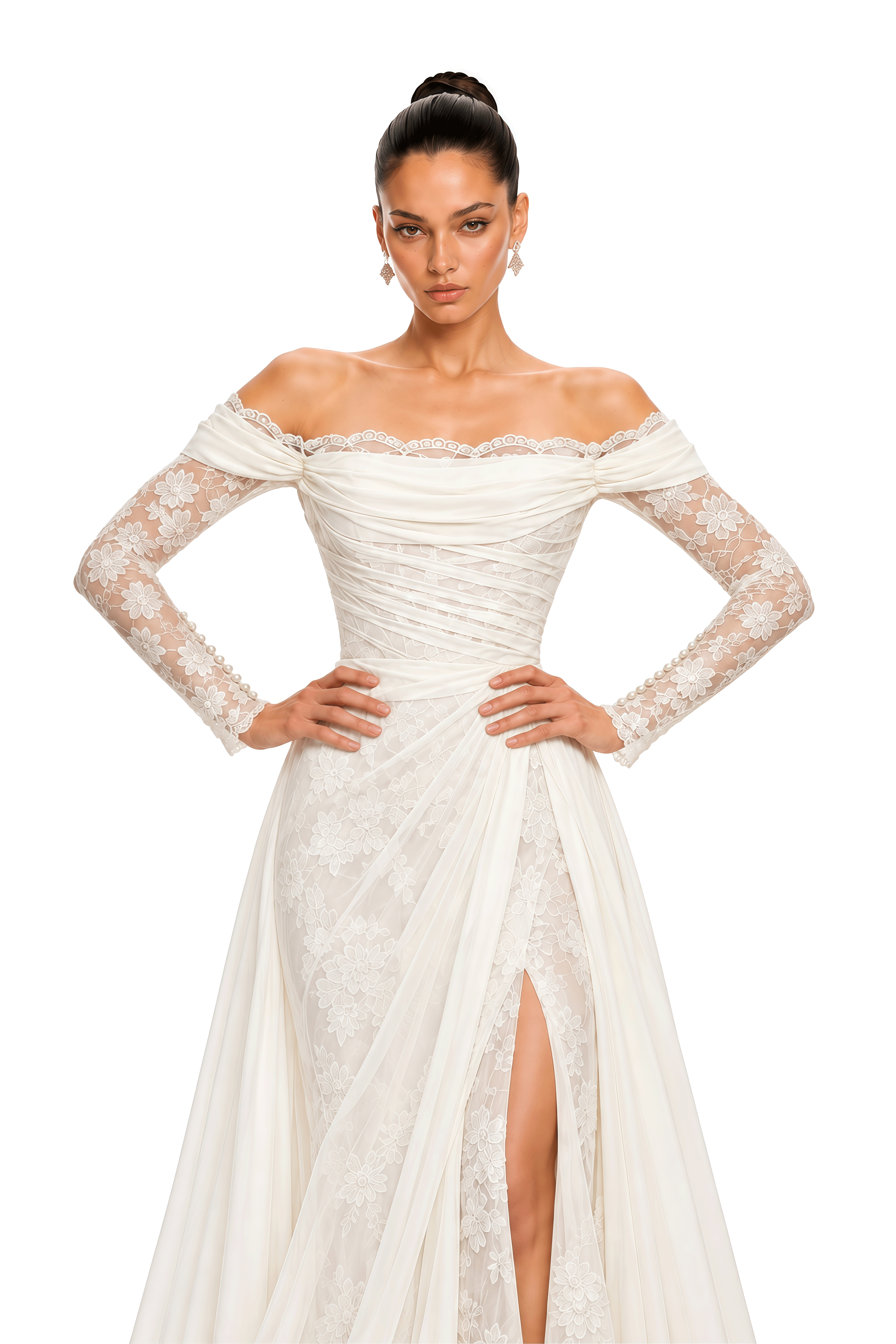 Ceylin White Off Shoulder Floral Lace Maxi Dress