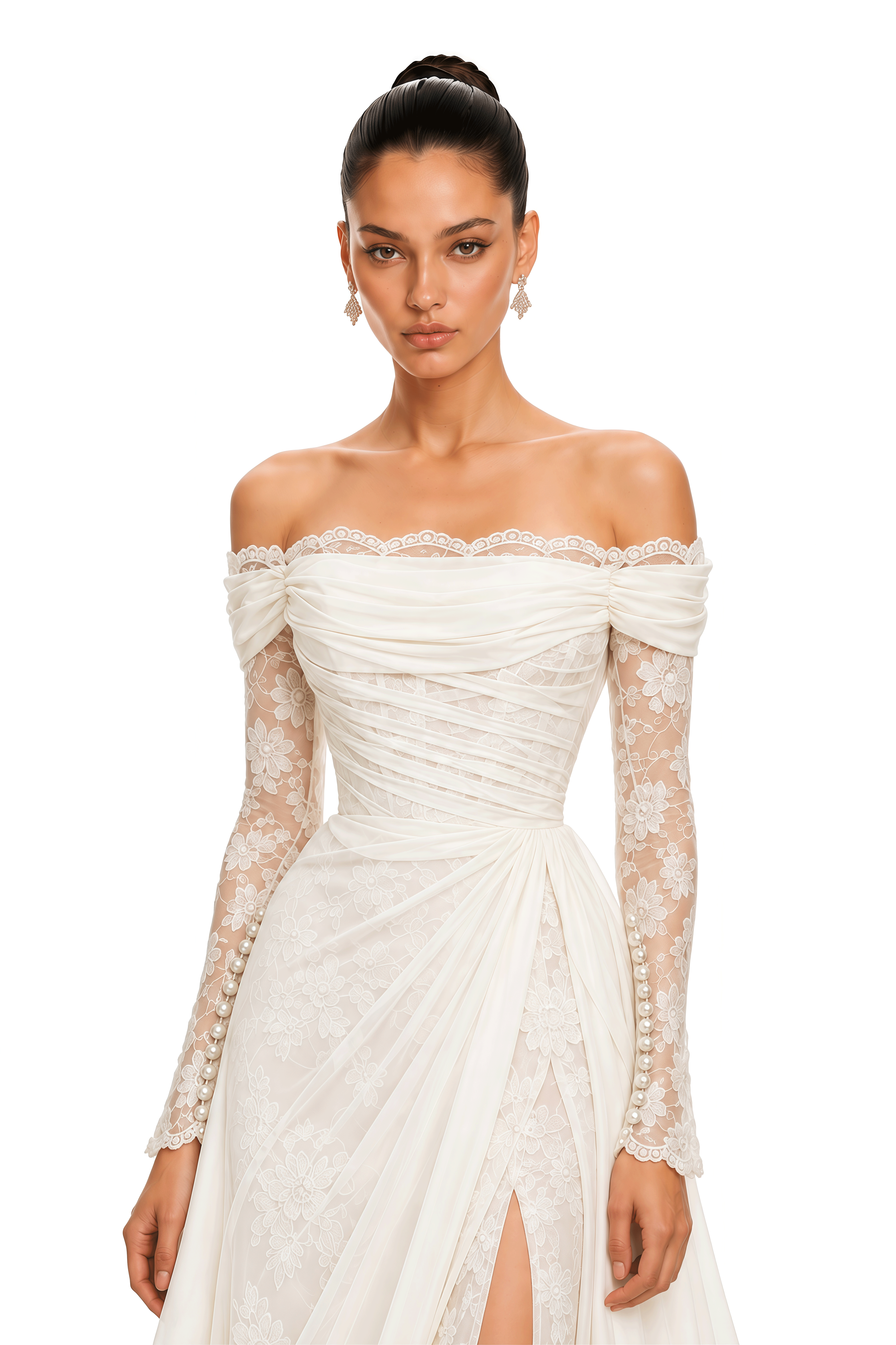 Ceylin White Off Shoulder Floral Lace Maxi Dress