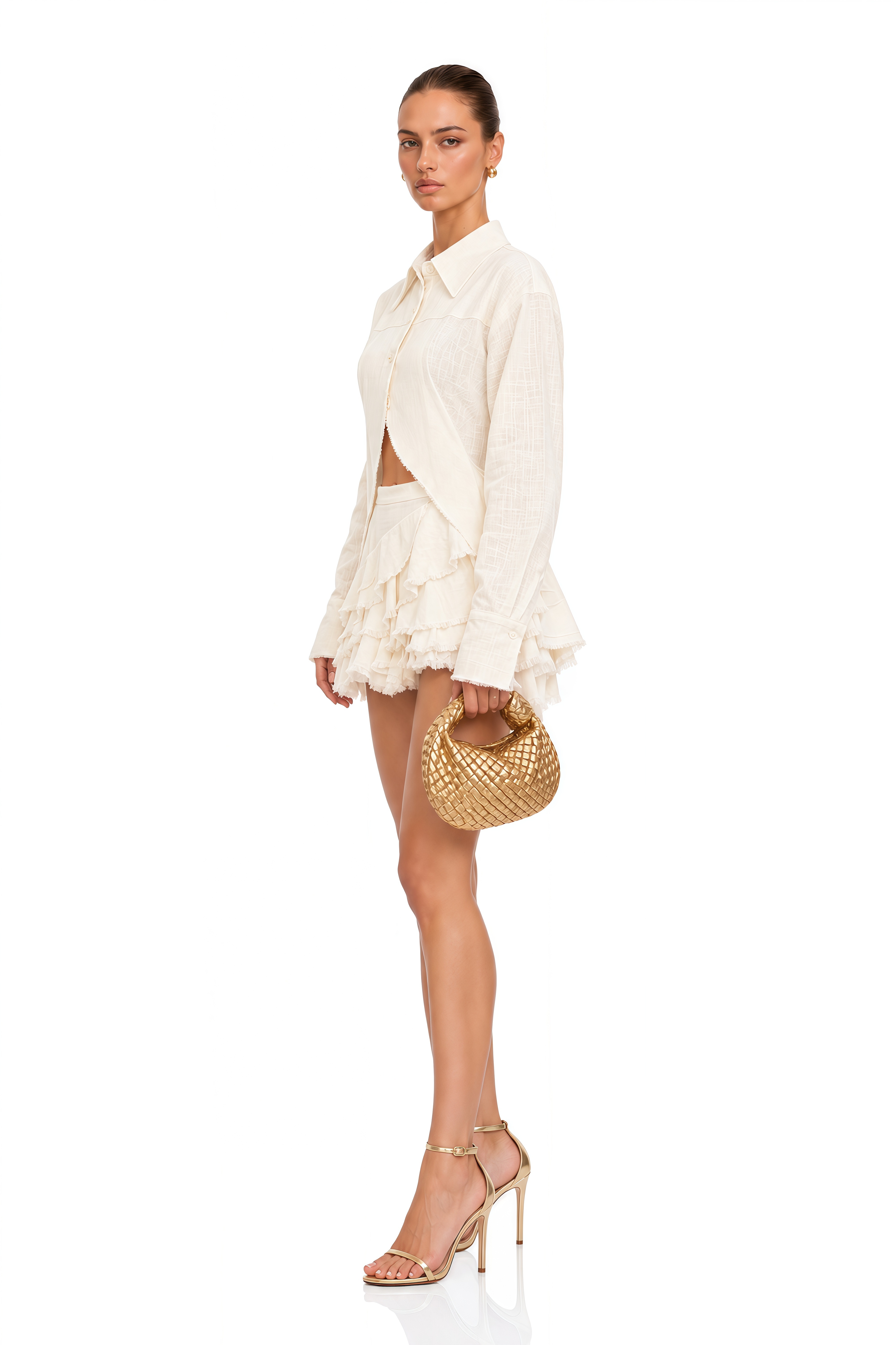 Chandler White Long Sleeve Shirt & Mini Skirt Set