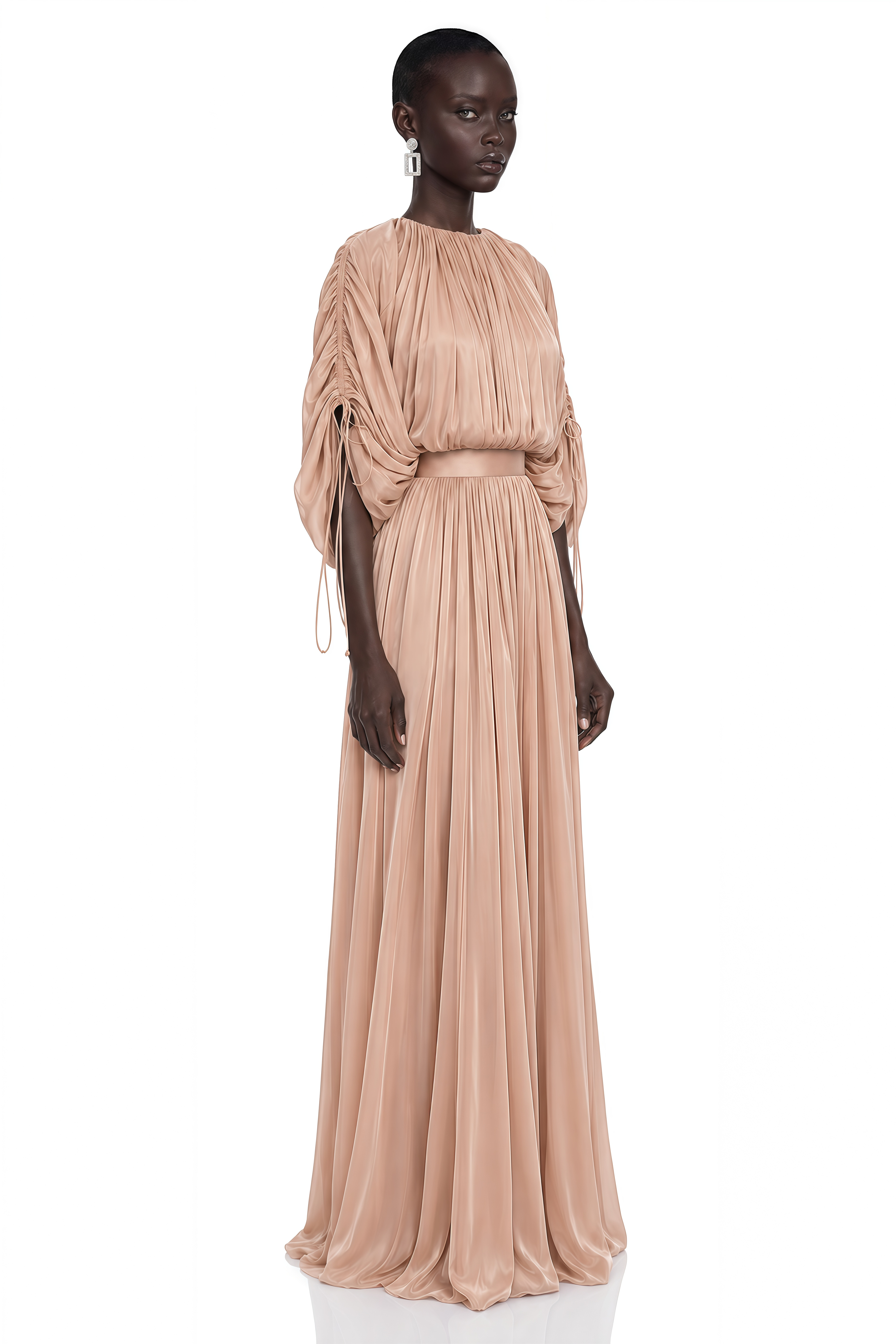 Charitina Neutral Fully Pleated Blouse & Skirt Set
