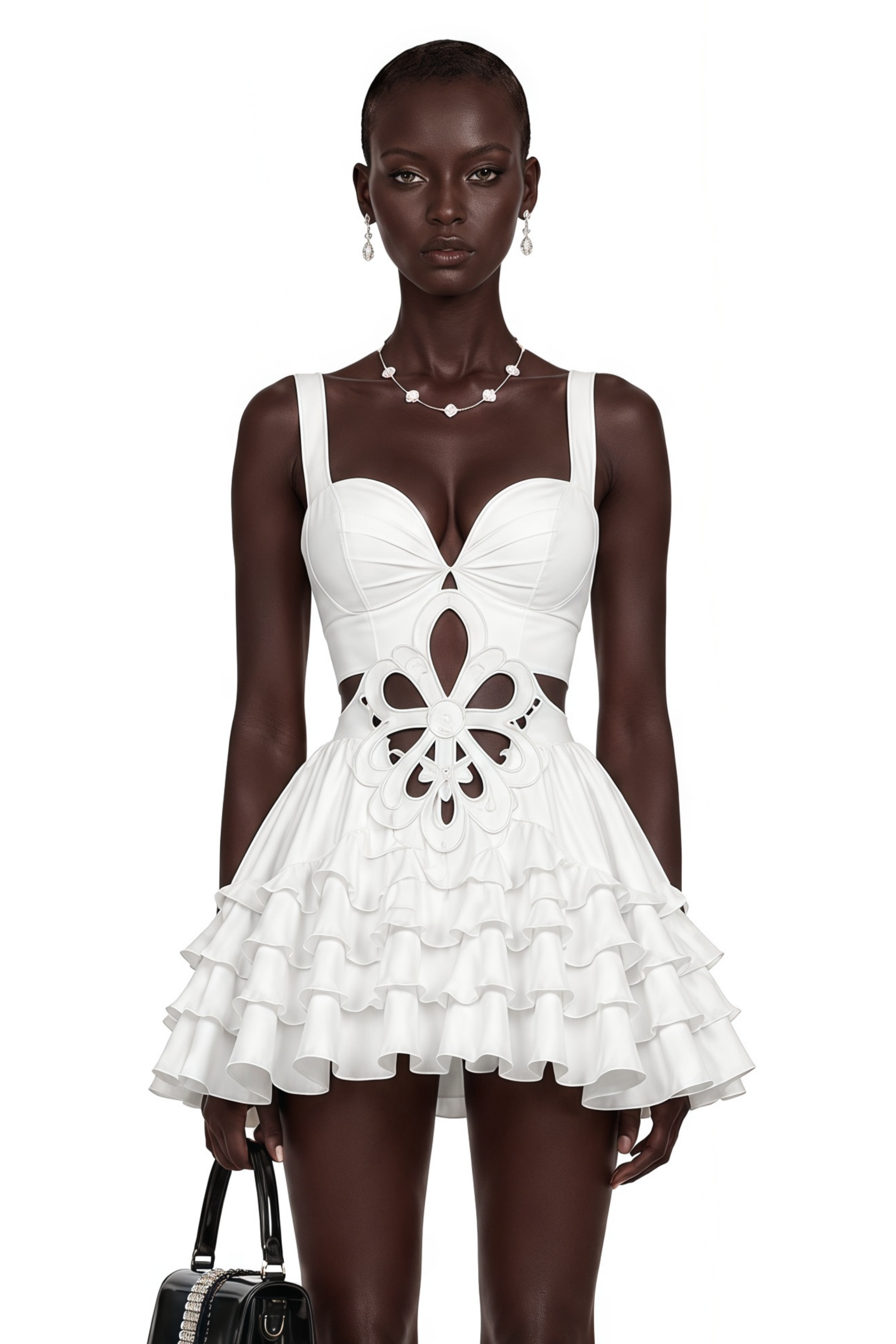 Charles White Sleeveless Floral Cutout Ruffle Mini Dress