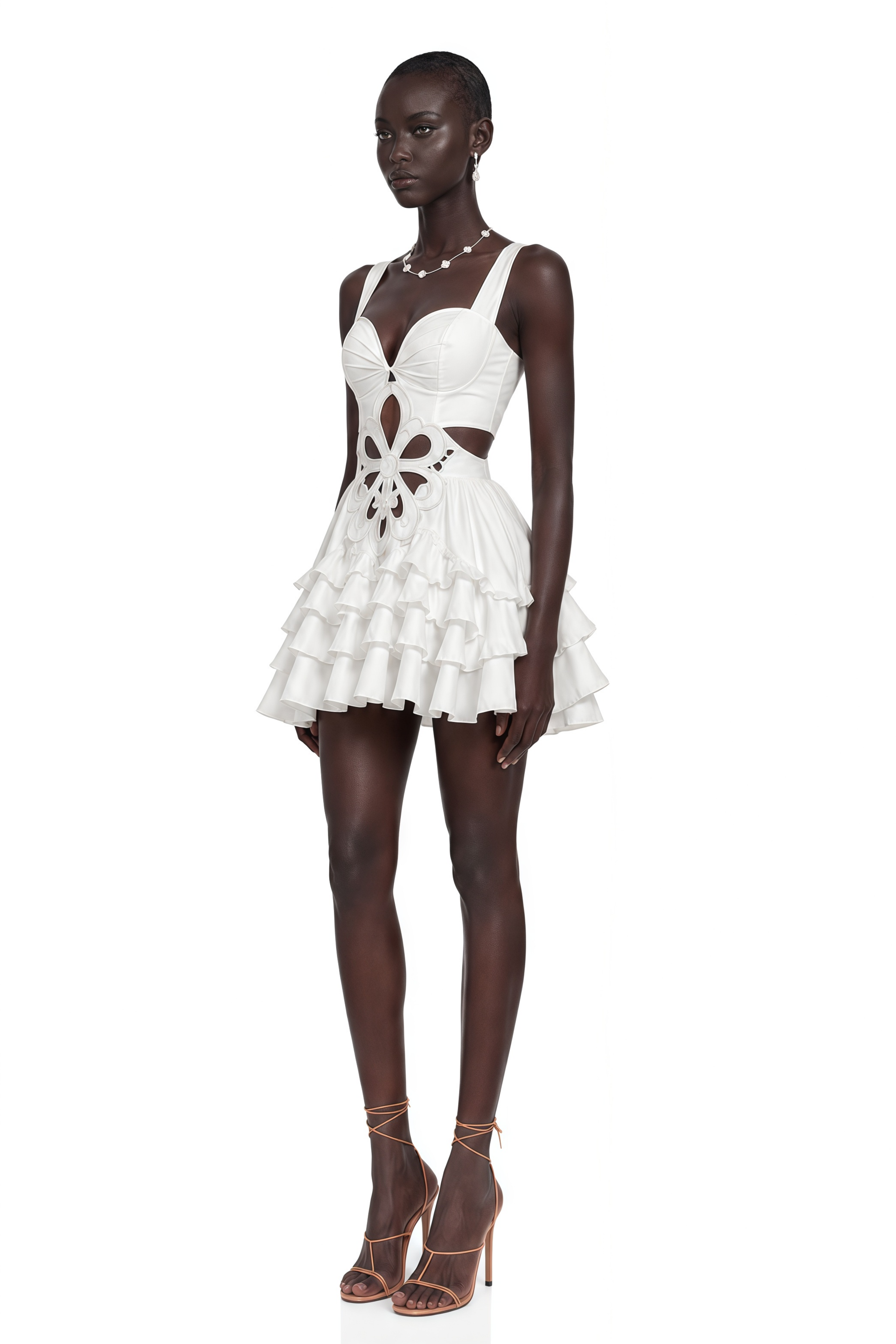 Charles White Sleeveless Floral Cutout Ruffle Mini Dress