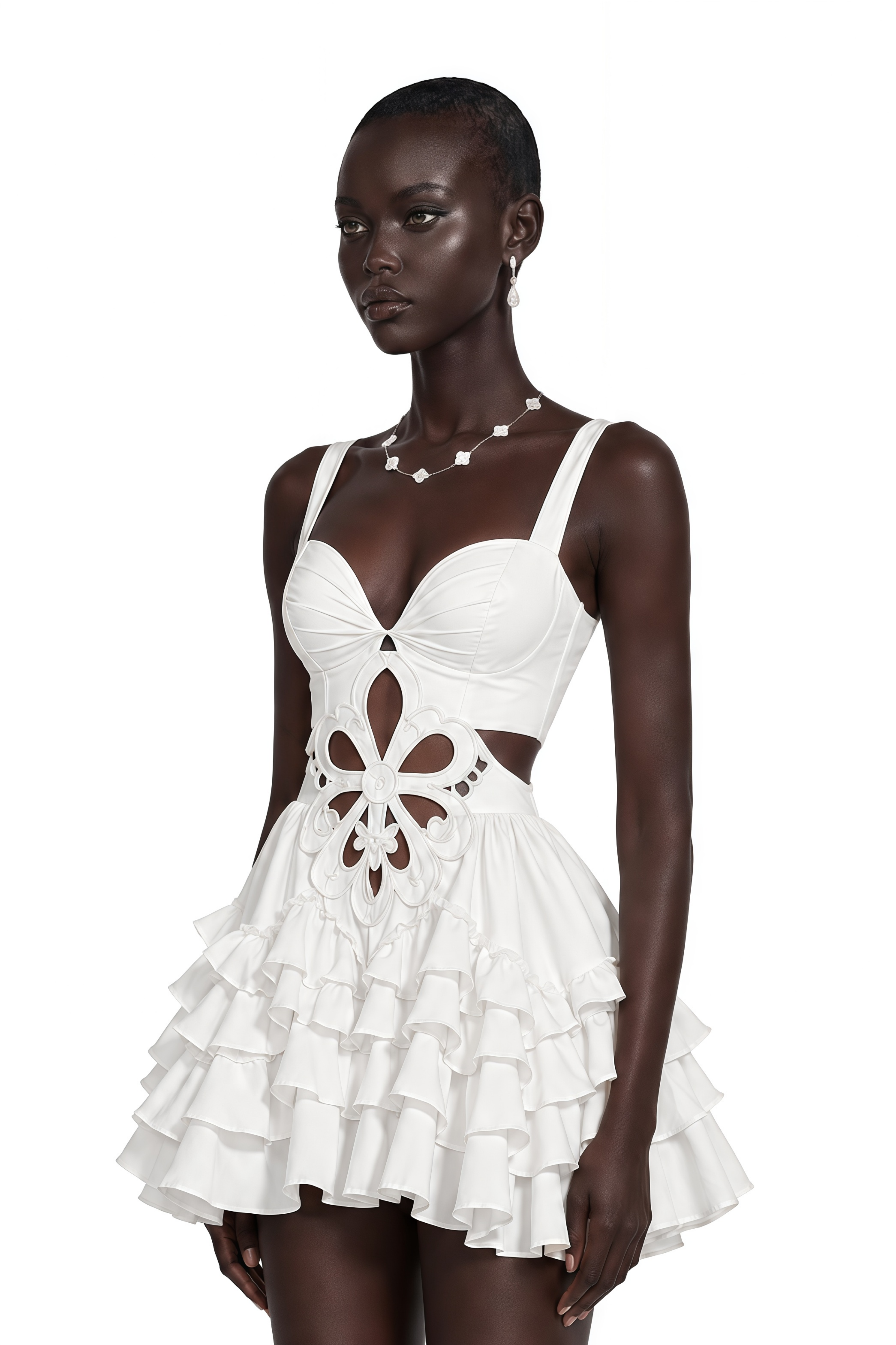 Charles White Sleeveless Floral Cutout Ruffle Mini Dress