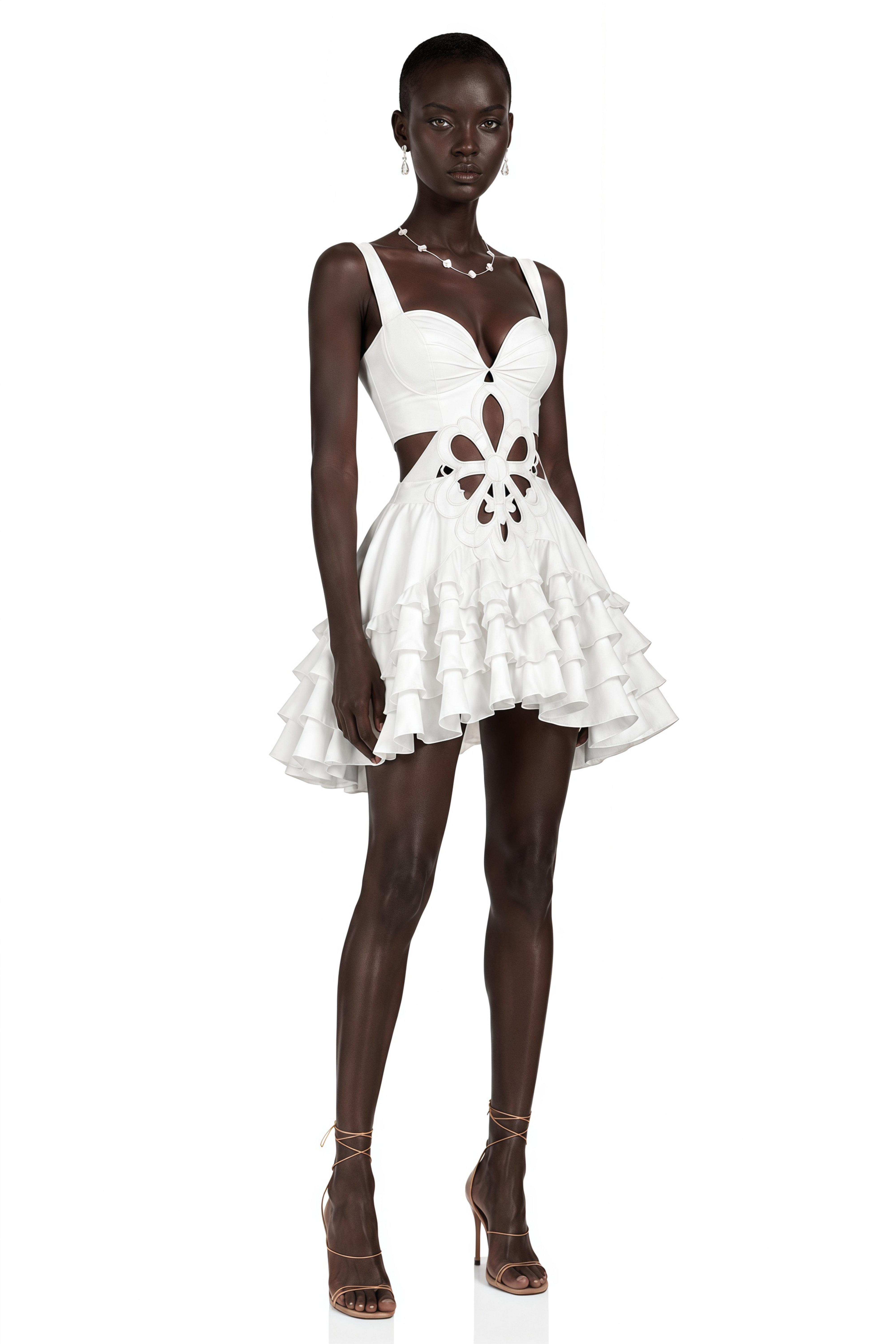 Charles White Sleeveless Floral Cutout Ruffle Mini Dress
