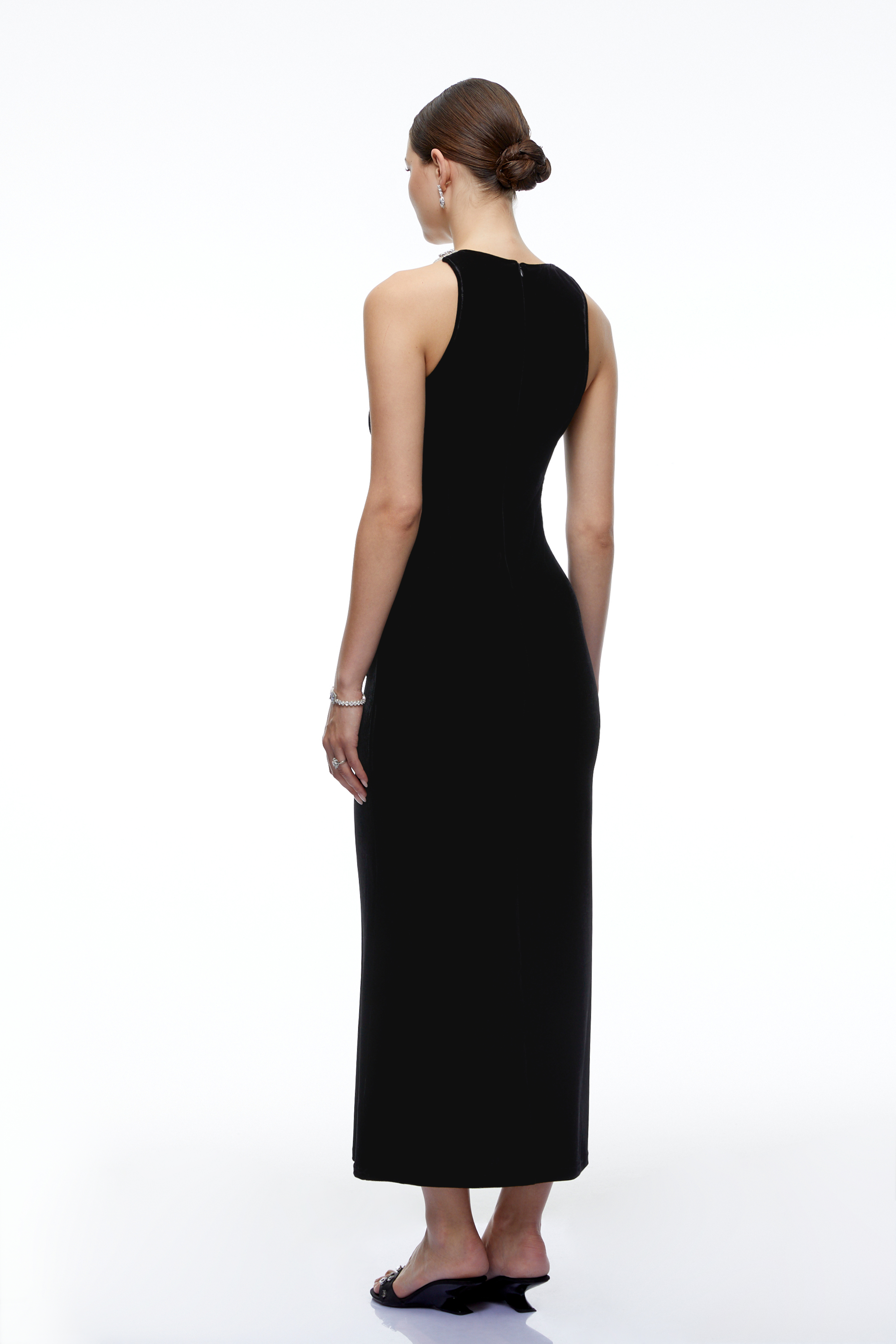 Charlotte Black Crystal-Embellished Neck Midi Dress