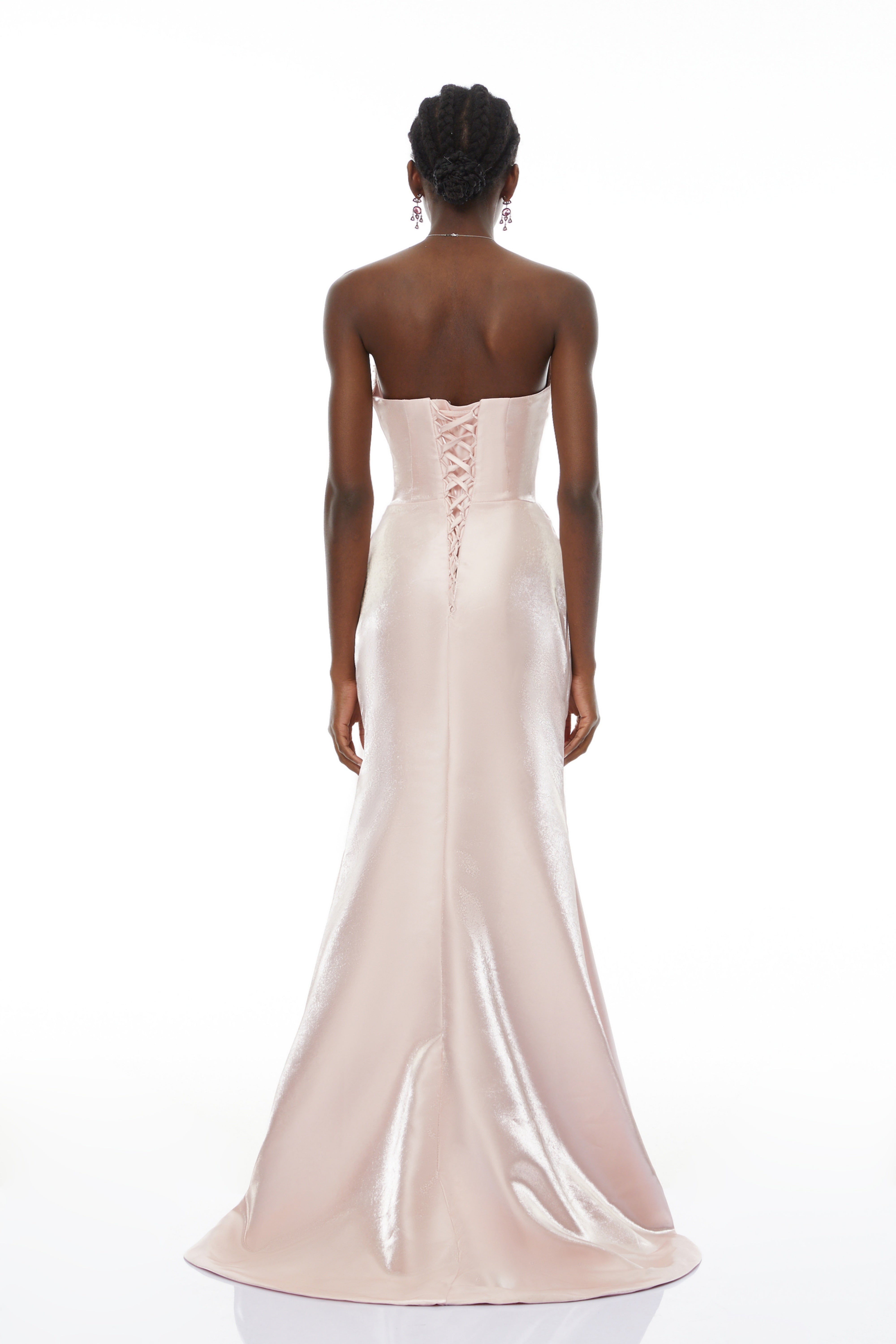 Pink Rhinestone Strapless Maxi Dress