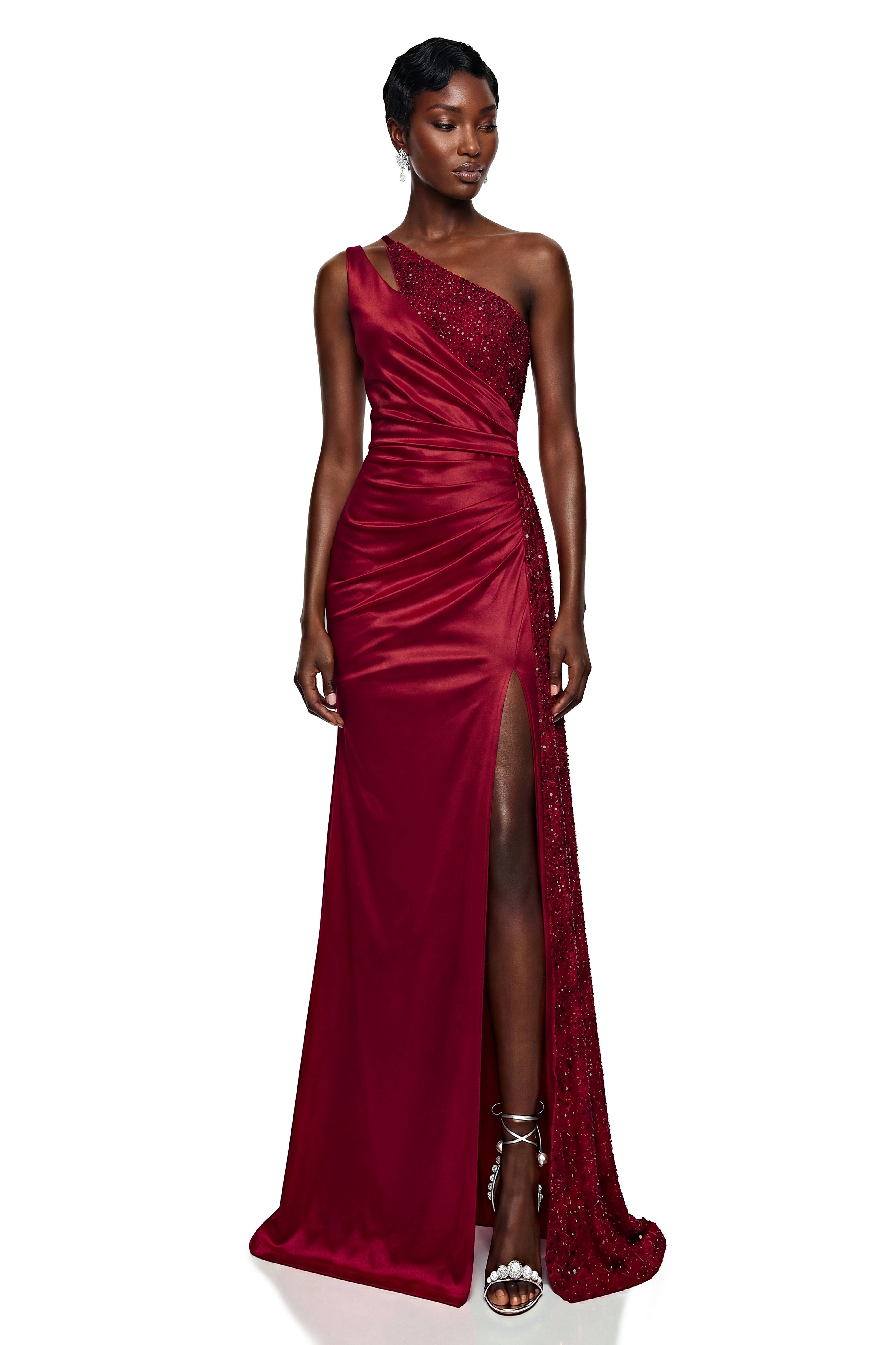 Charlotte Red Sequin One Shoulder Maxi Dress
