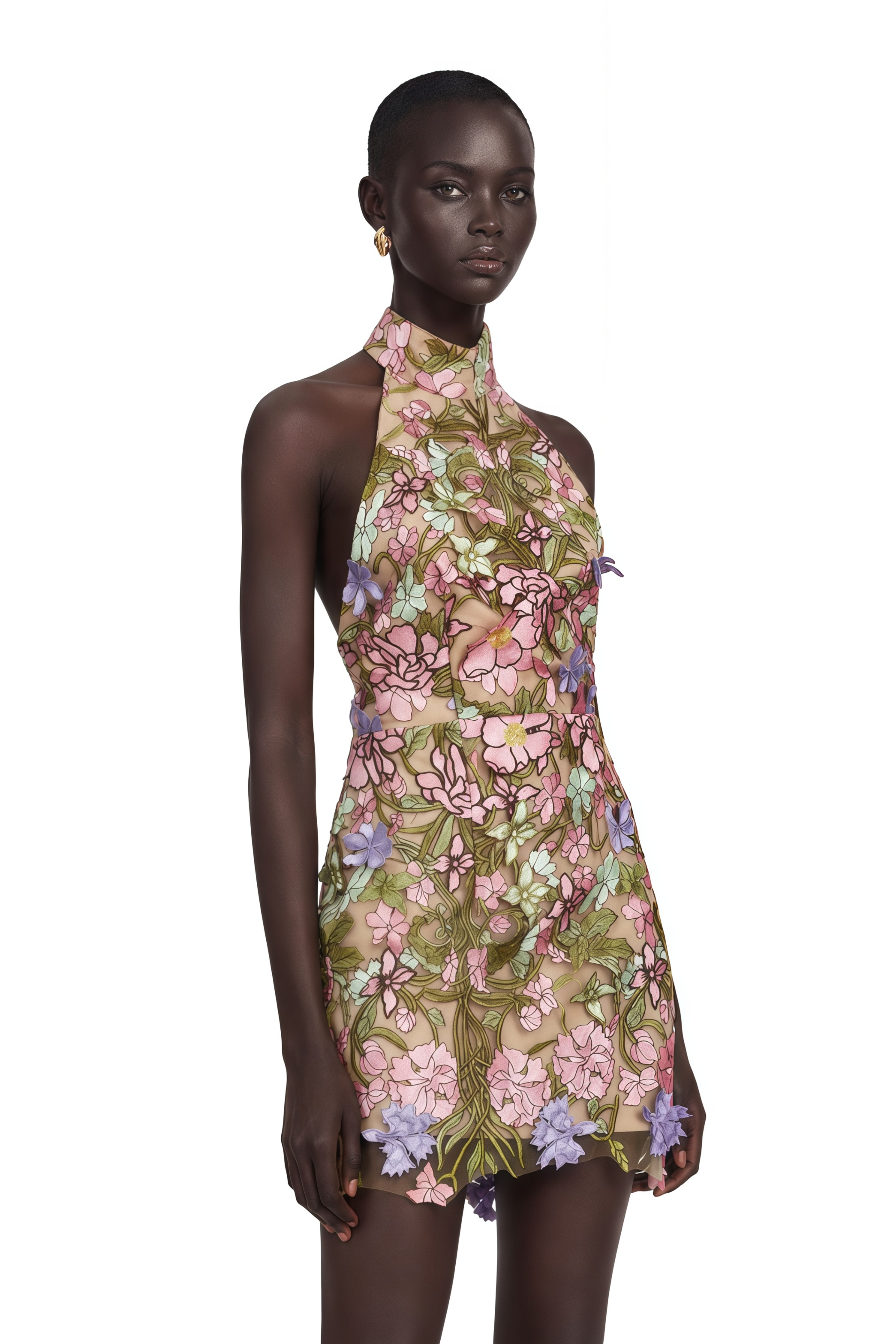 Consuelo Green Floral Embroidered Mesh Mini Dress