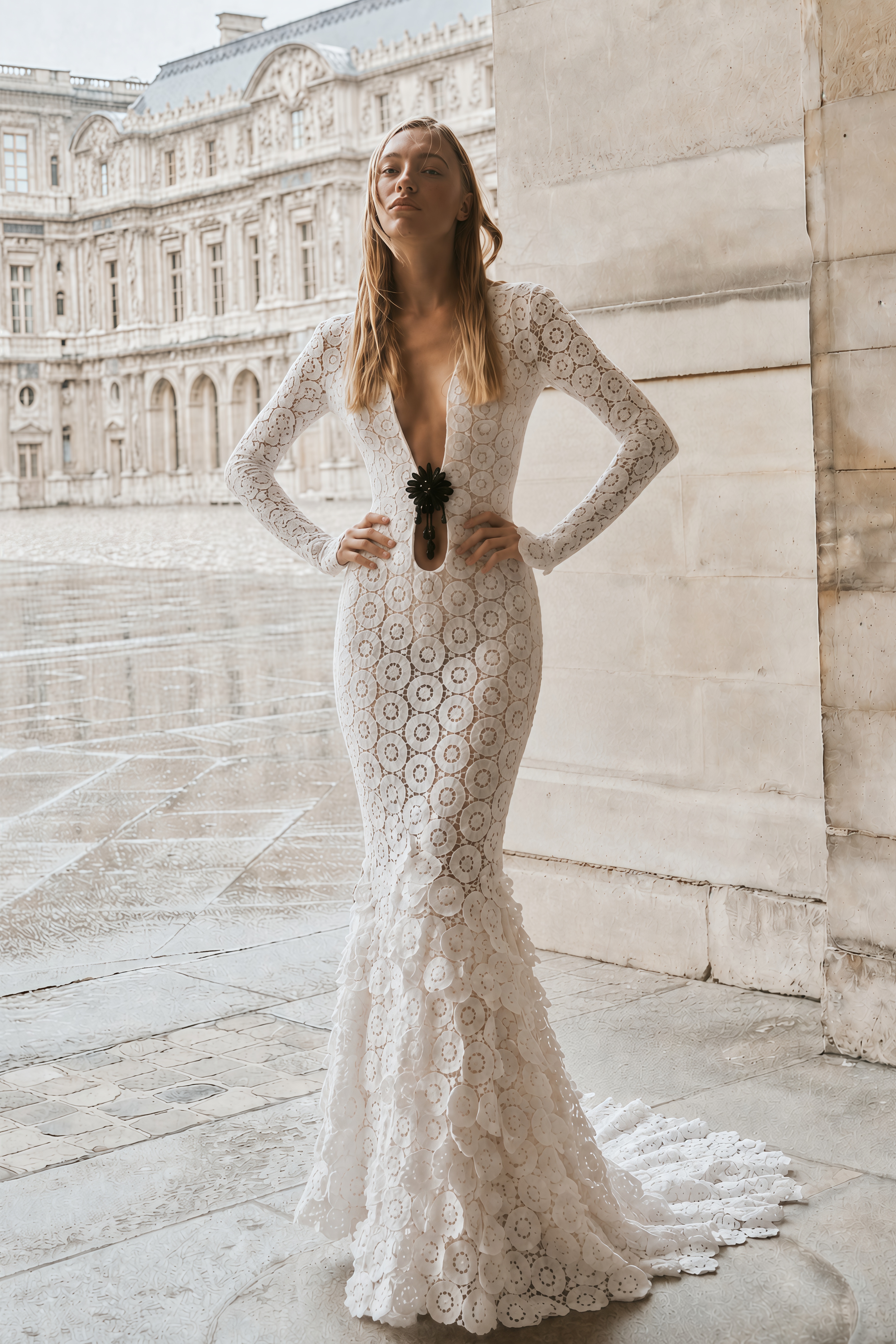 Cass White V-Neck Lace Bodycon Maxi Dress