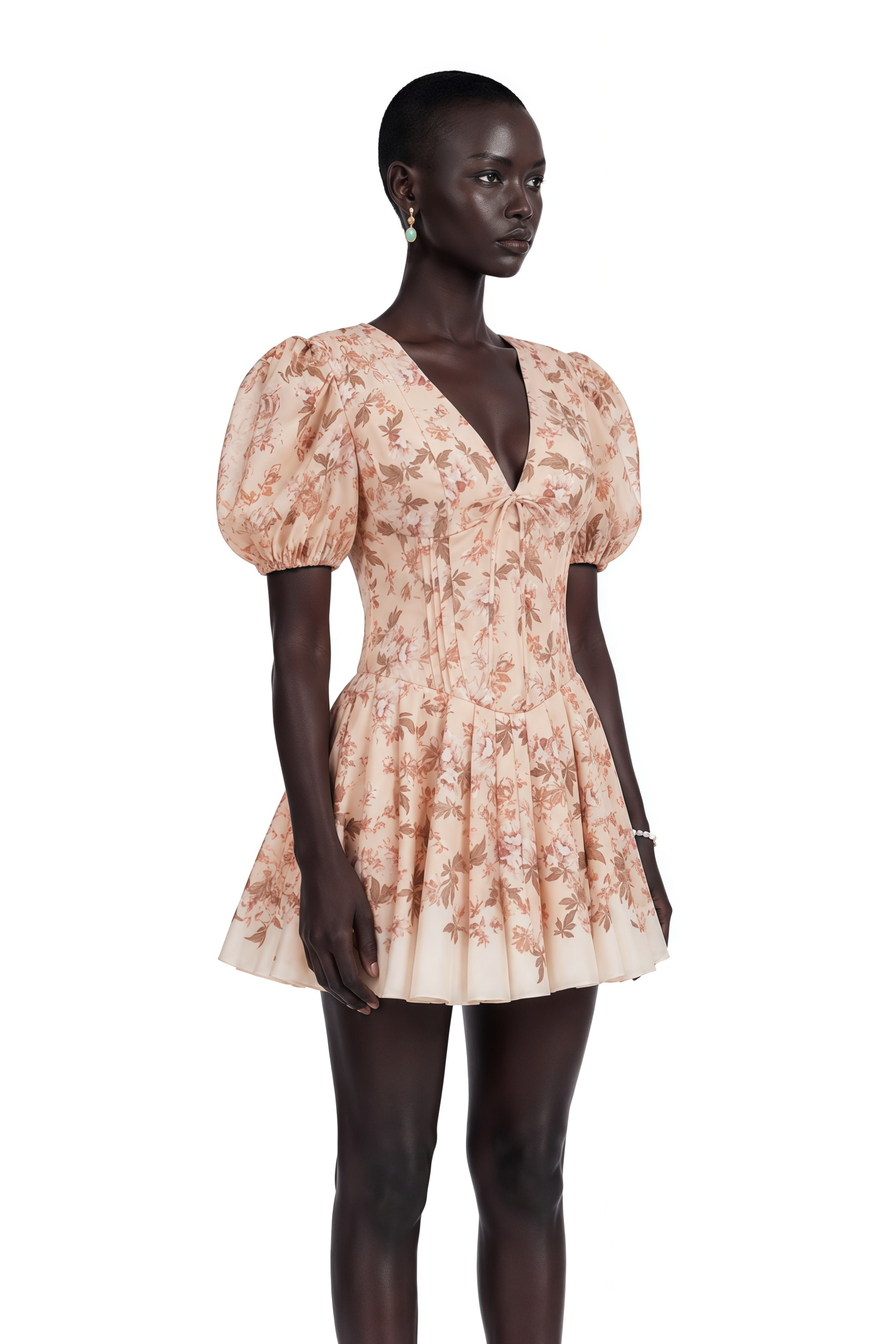Alizée Yellow Floral-Print Pleated Mini Dress