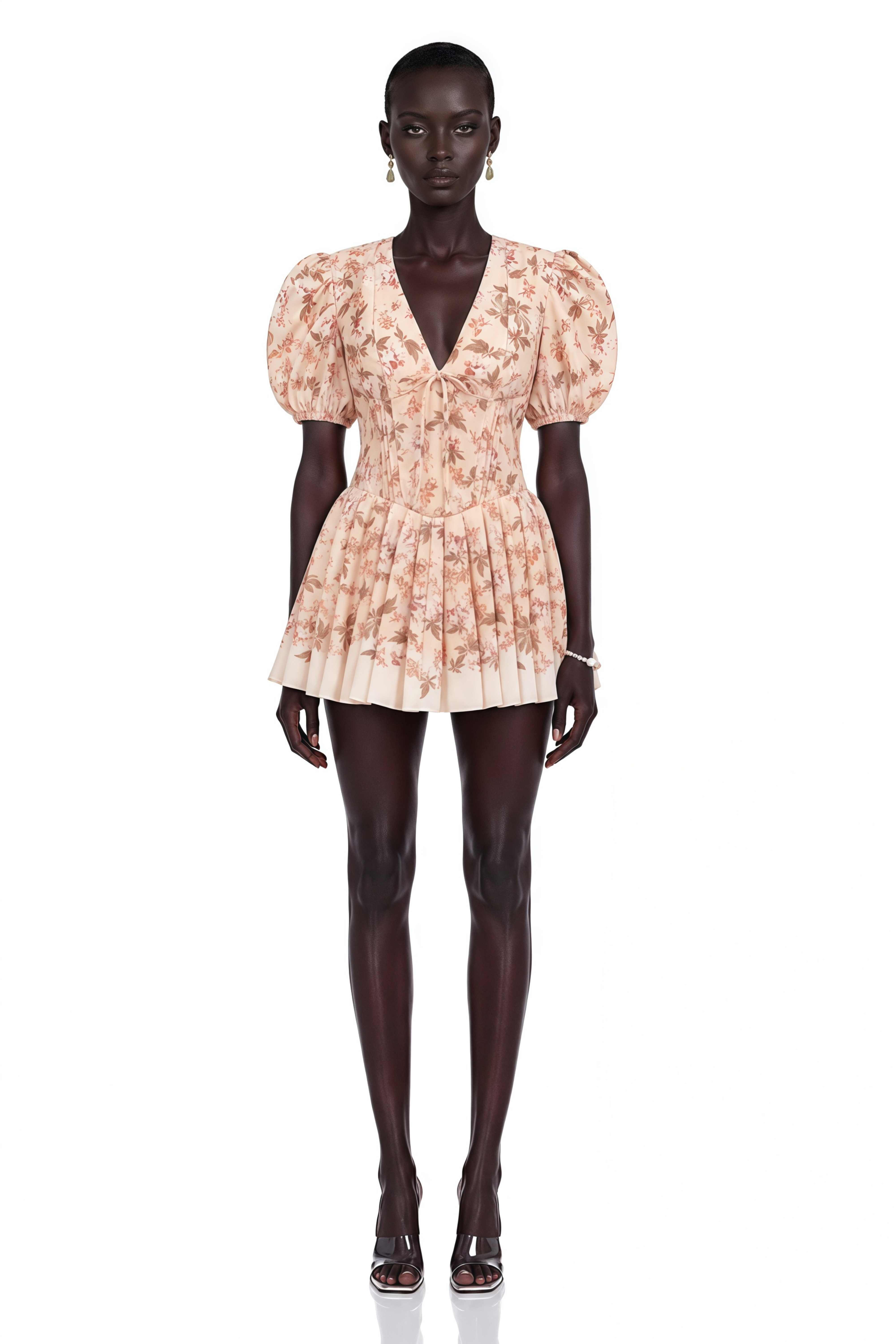 Alizée Yellow Floral-Print Pleated Mini Dress
